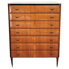 1950s Italian Art Deco Midcentury Wood and Glass Top Tallboy Chest of Drawers
