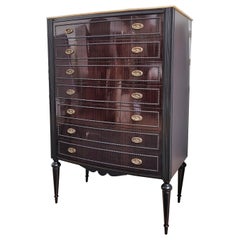 1950s Italian Art Deco Midcentury Wood and White Marble Tallboy Chest of Drawers