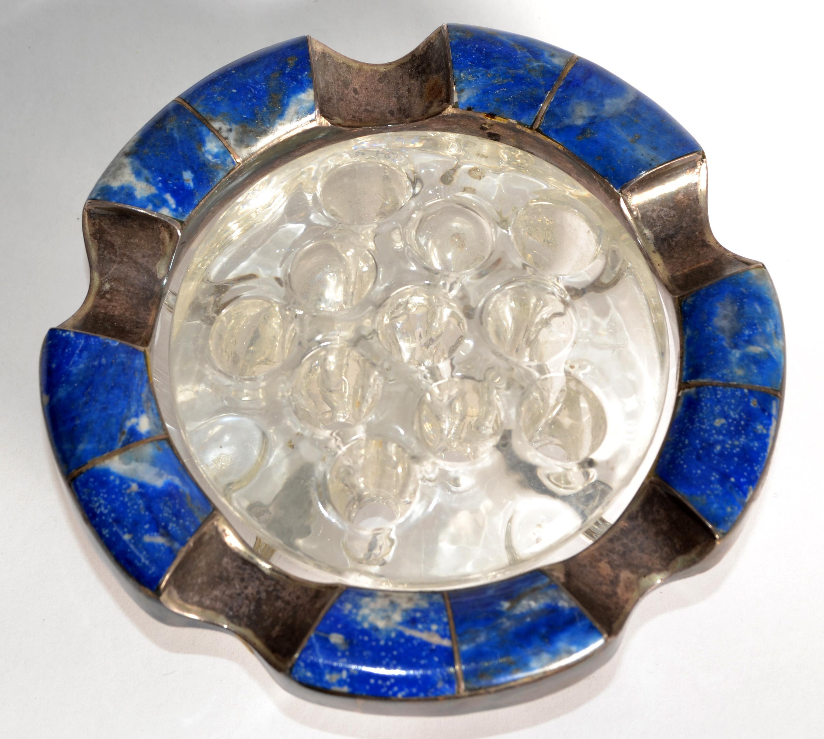 Posacenere per sigari in vetro di Murano blu intenso con pietra di Lapislazzuli degli anni '50 in vendita 8