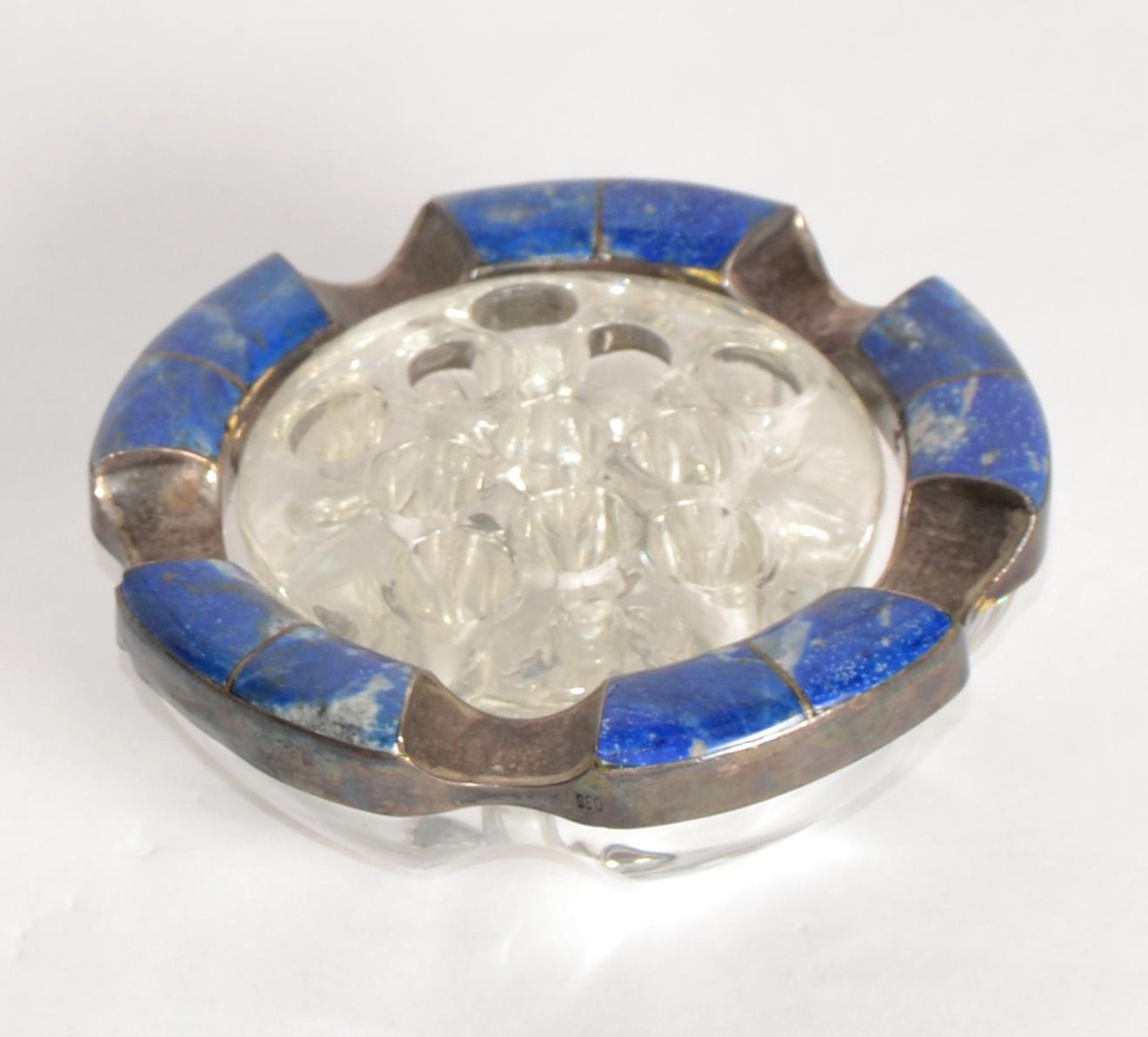 Art Déco Posacenere per sigari in vetro di Murano blu intenso con pietra di Lapislazzuli degli anni '50 in vendita