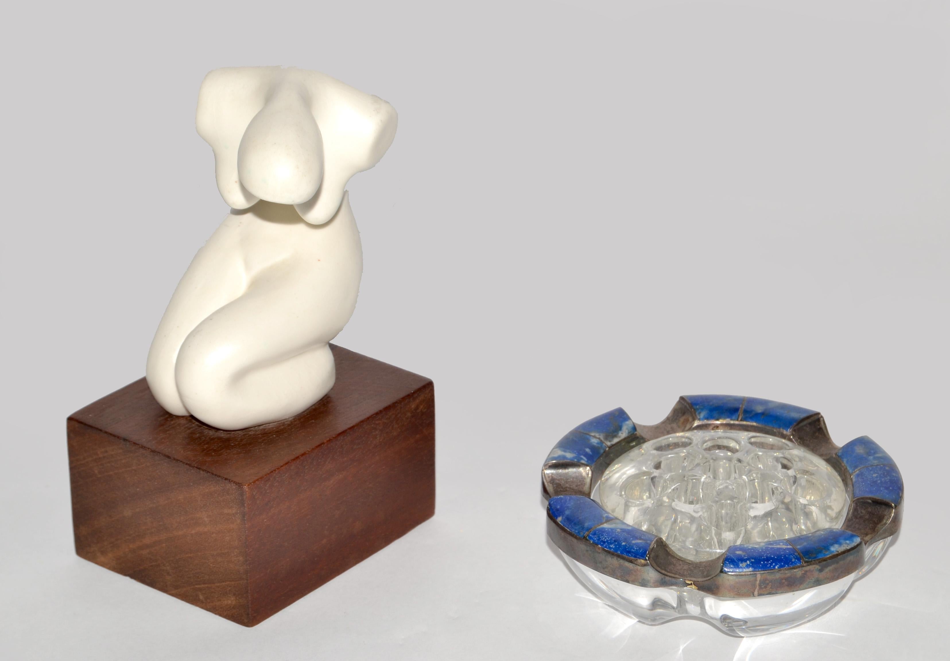 Italiano Posacenere per sigari in vetro di Murano blu intenso con pietra di Lapislazzuli degli anni '50 in vendita