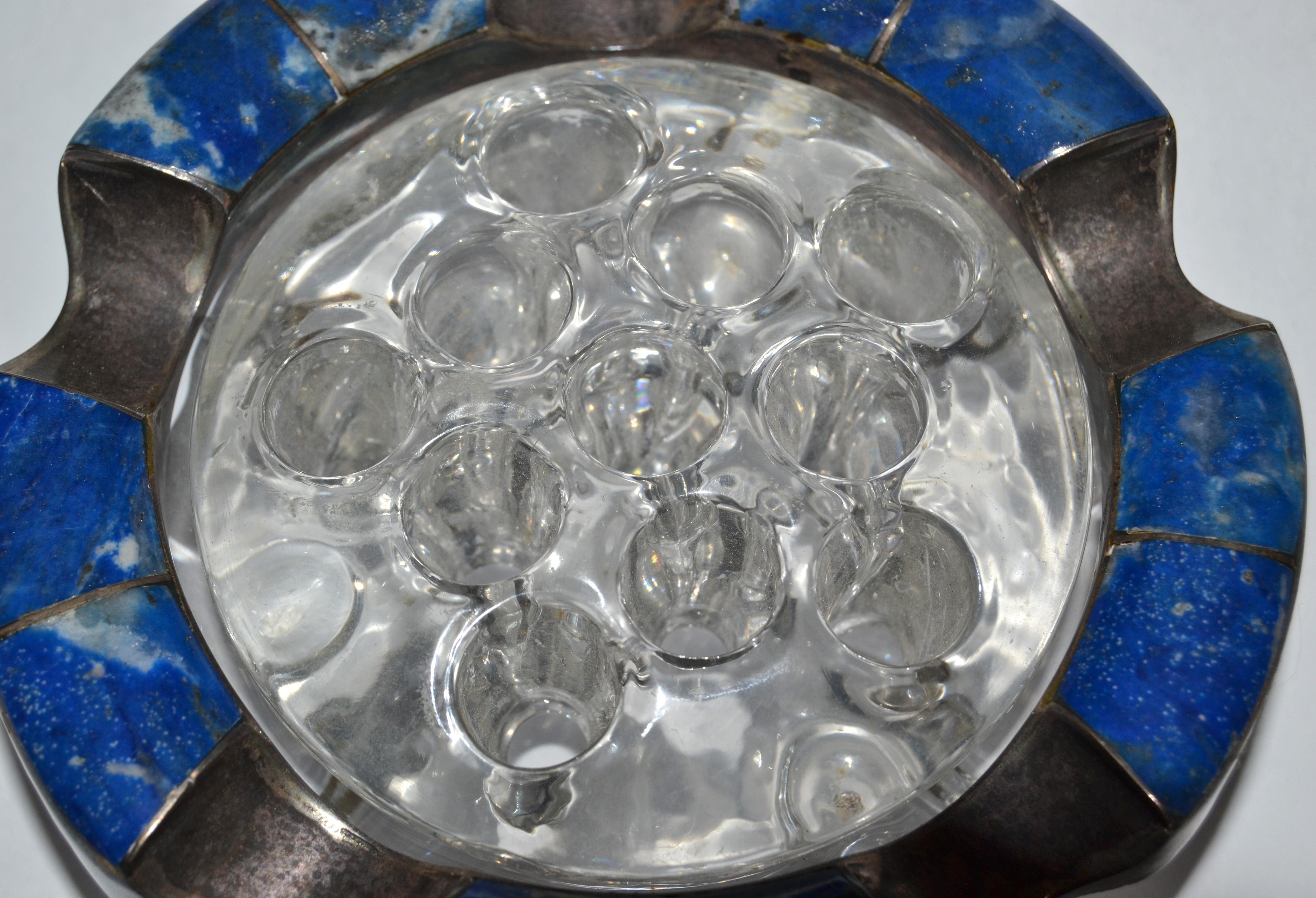 XX secolo Posacenere per sigari in vetro di Murano blu intenso con pietra di Lapislazzuli degli anni '50 in vendita