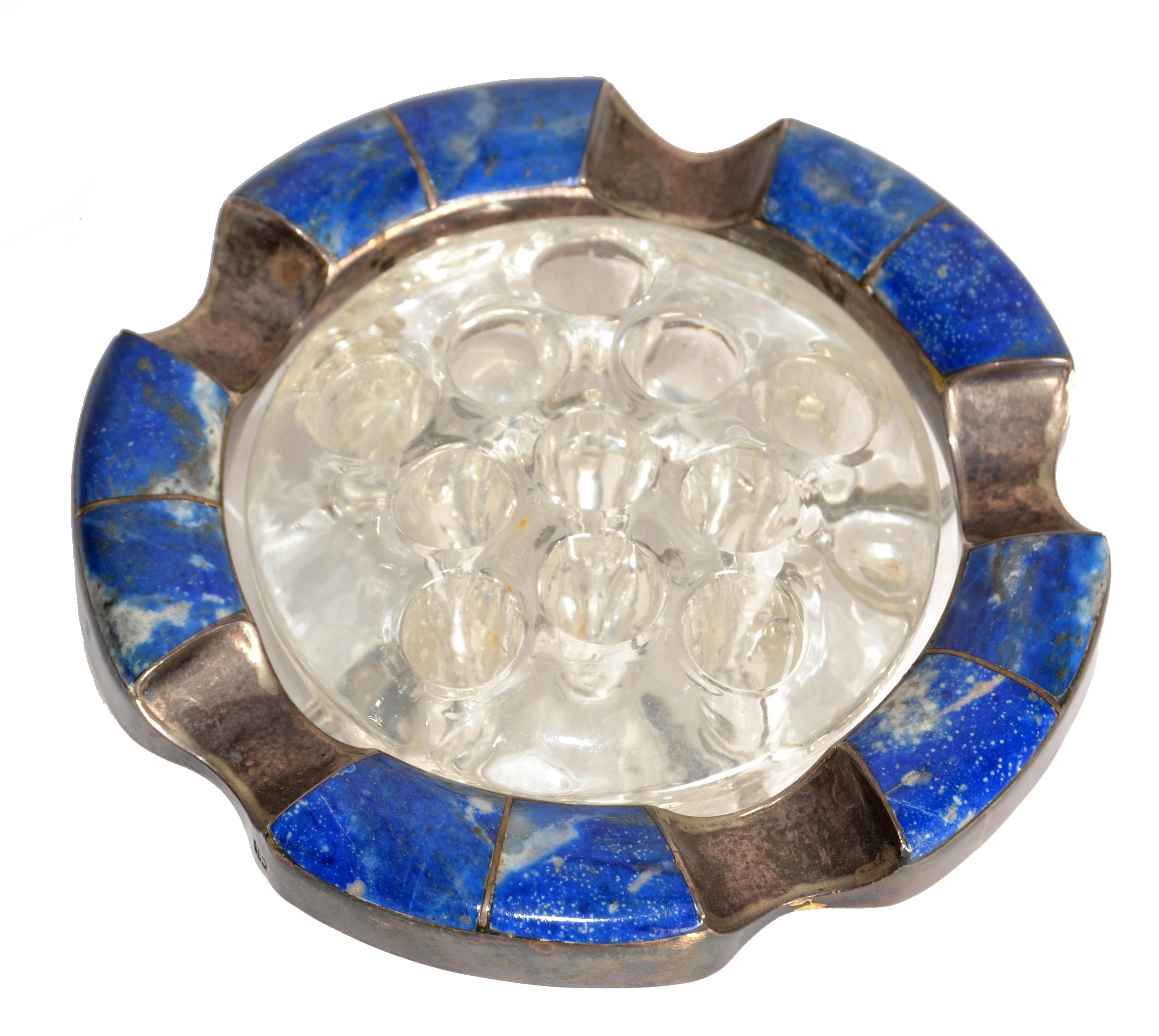 Posacenere per sigari in vetro di Murano blu intenso con pietra di Lapislazzuli degli anni '50 in vendita 1