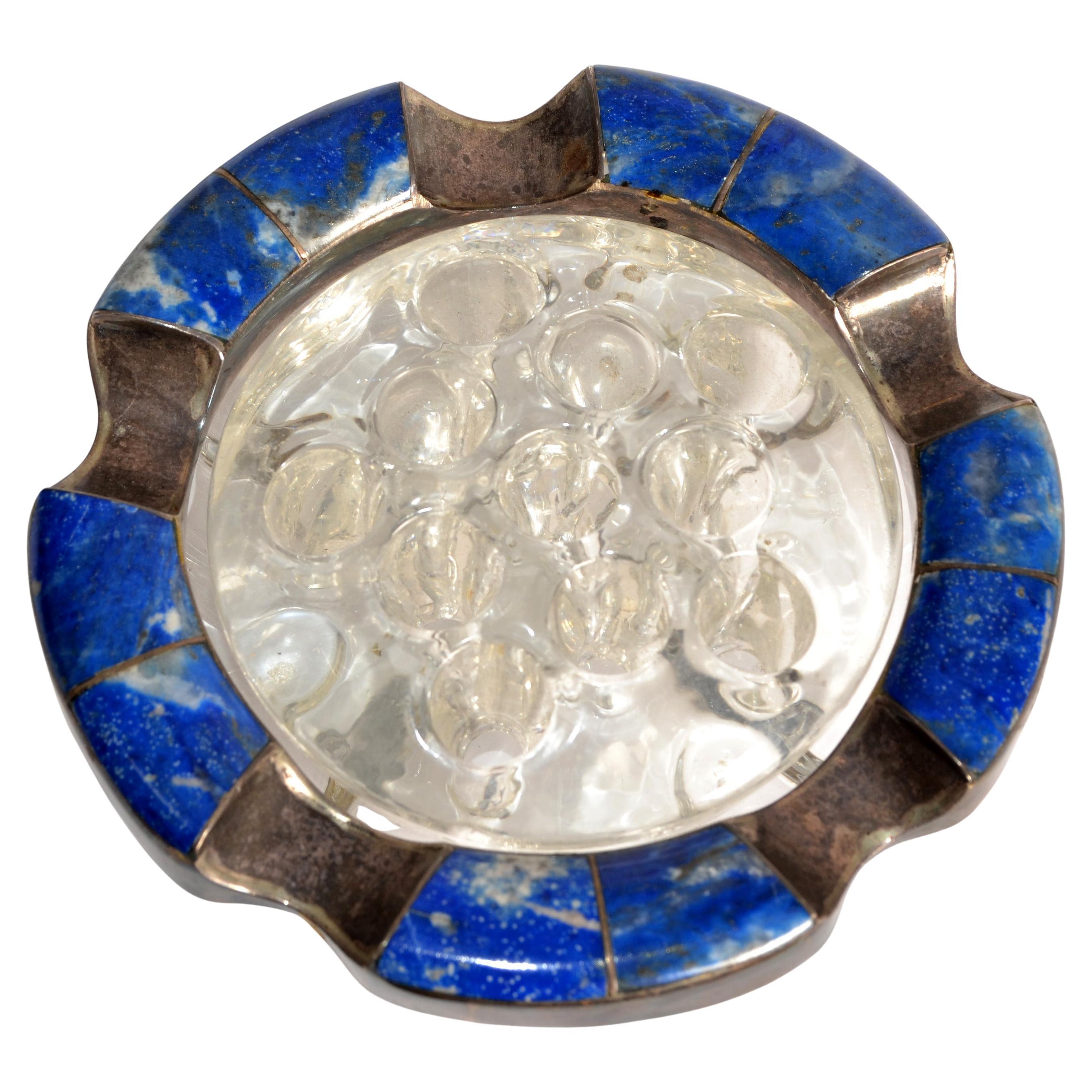 1950er Jahre Italienisch Art Deco Murano Glas Tiefblau Lapis Lazuli Stone Zigarren-Aschenbecher