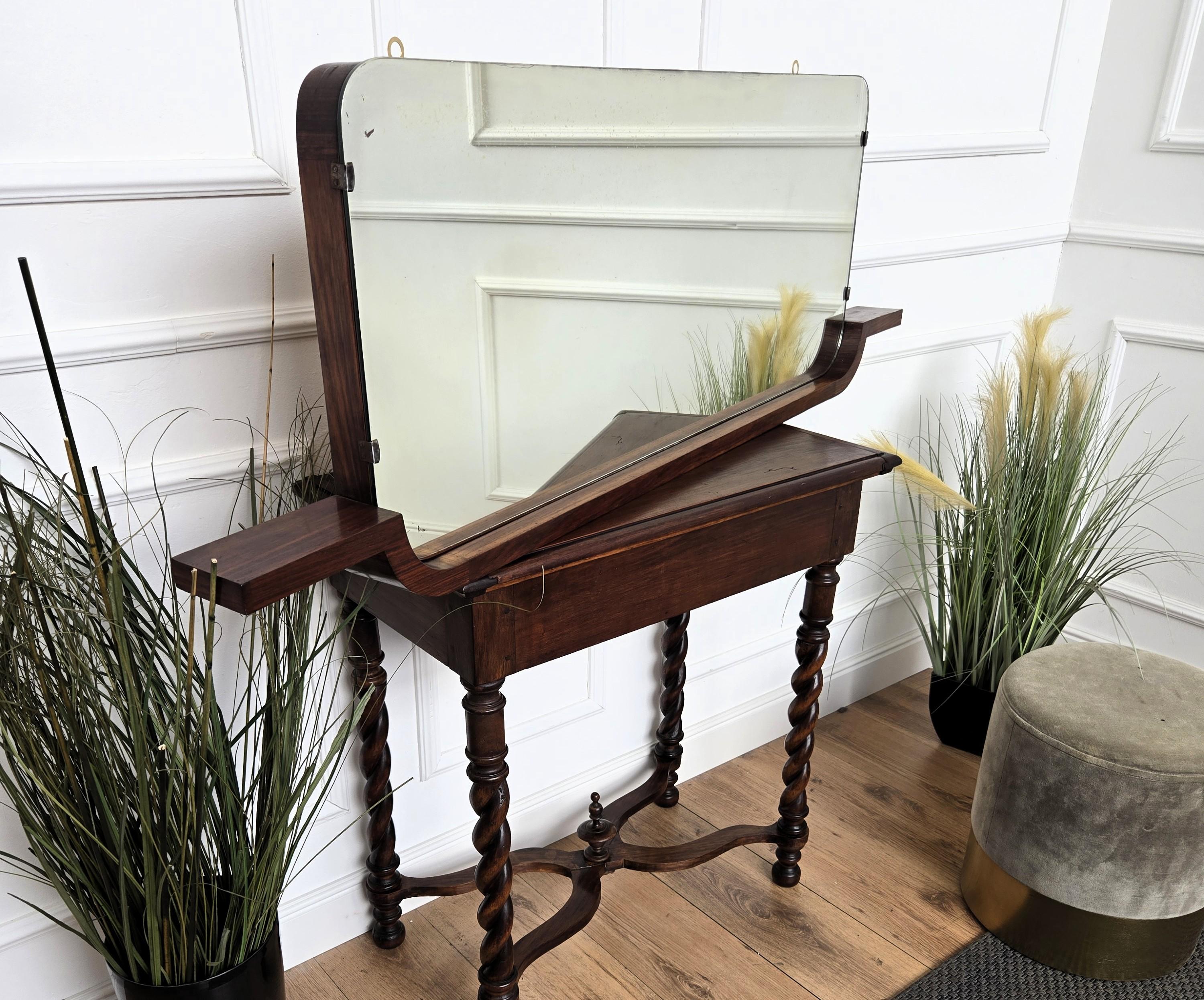 Mid-Century Modern 1950s Italian Art Deco Walnut Burl Wall Mirror For Sale