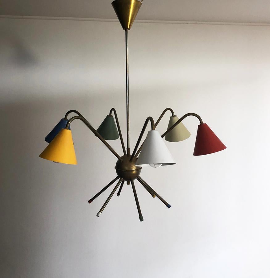 1950s Italian Atomic Chandelier in the Style of Angelo Lelli, 6 Cups 4