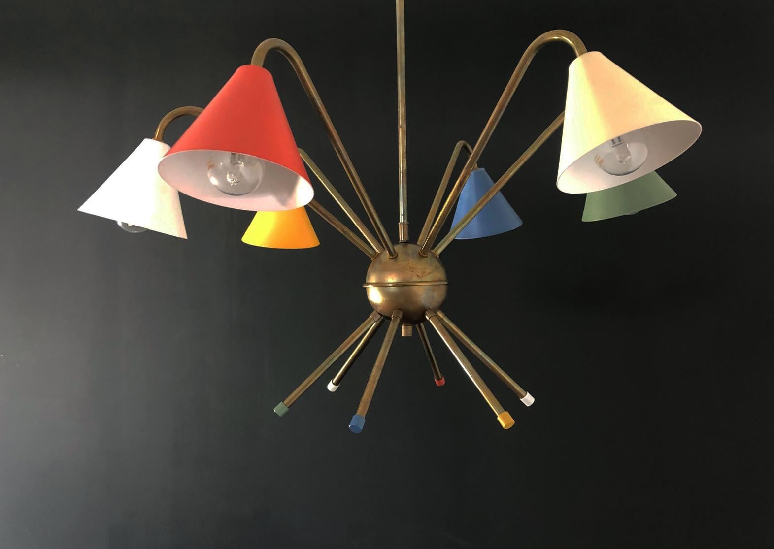 Mid-20th Century 1950s Italian Atomic Chandelier in the Style of Angelo Lelli, 6 Cups