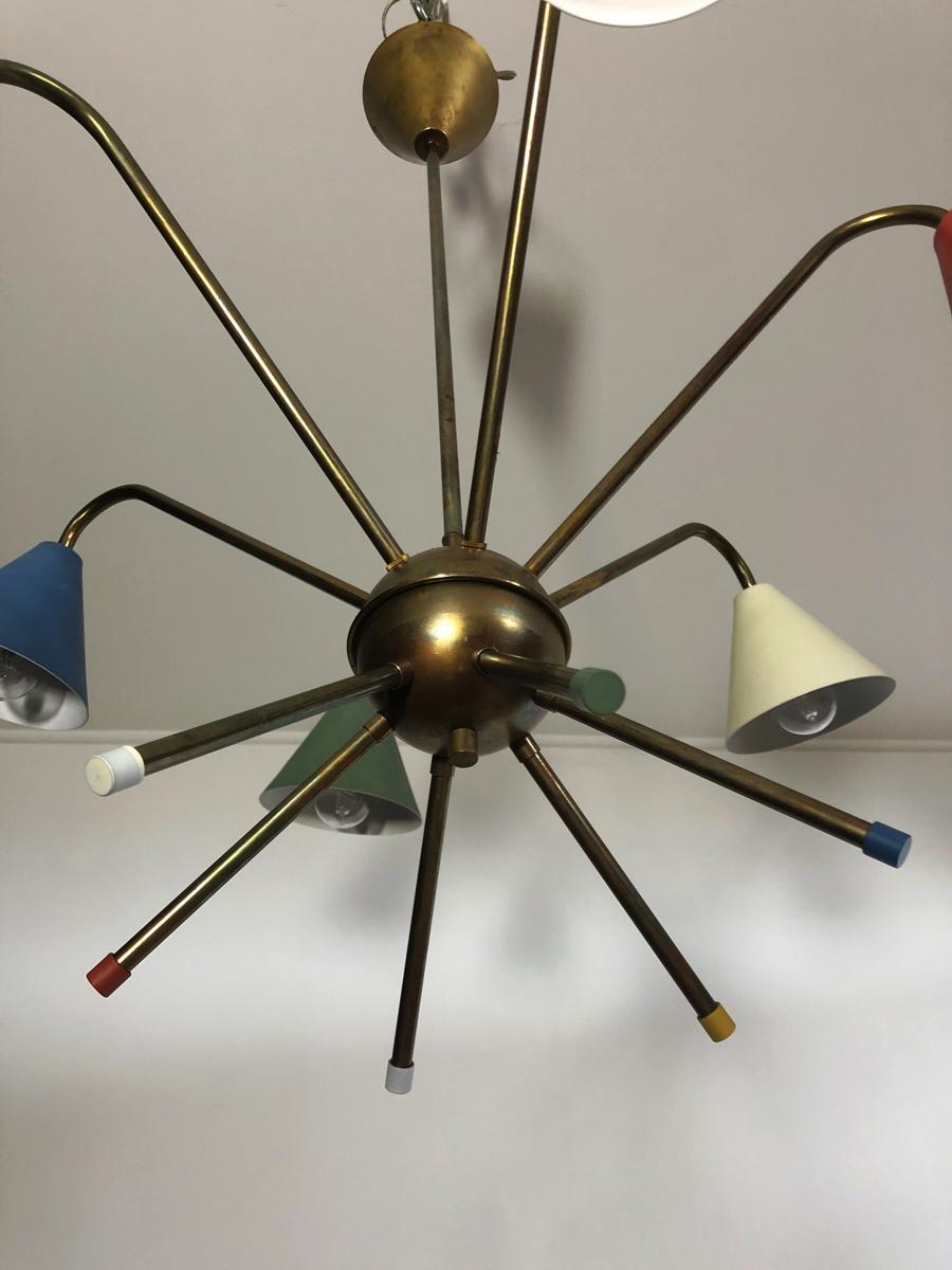 Iron 1950s Italian Atomic Chandelier in the Style of Angelo Lelli, 6 Cups