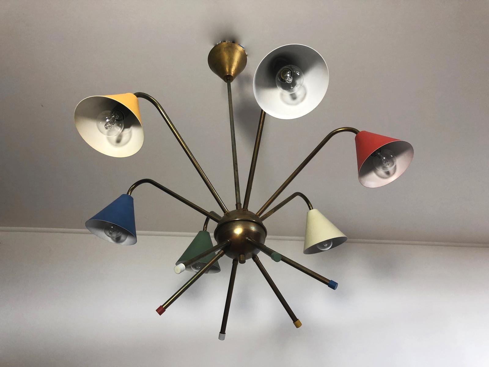 1950s Italian Atomic Chandelier in the Style of Angelo Lelli, 6 Cups 1