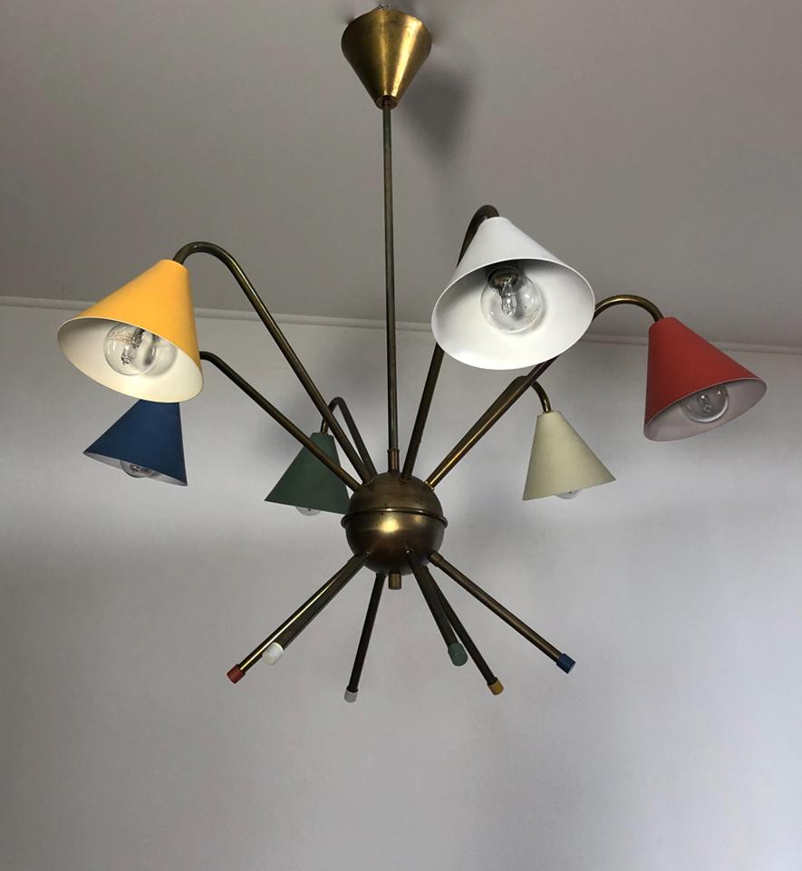 1950s Italian Atomic Chandelier in the Style of Angelo Lelli, 6 Cups 2