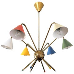 1950s Italian Atomic Chandelier in the Style of Angelo Lelli, 6 Cups