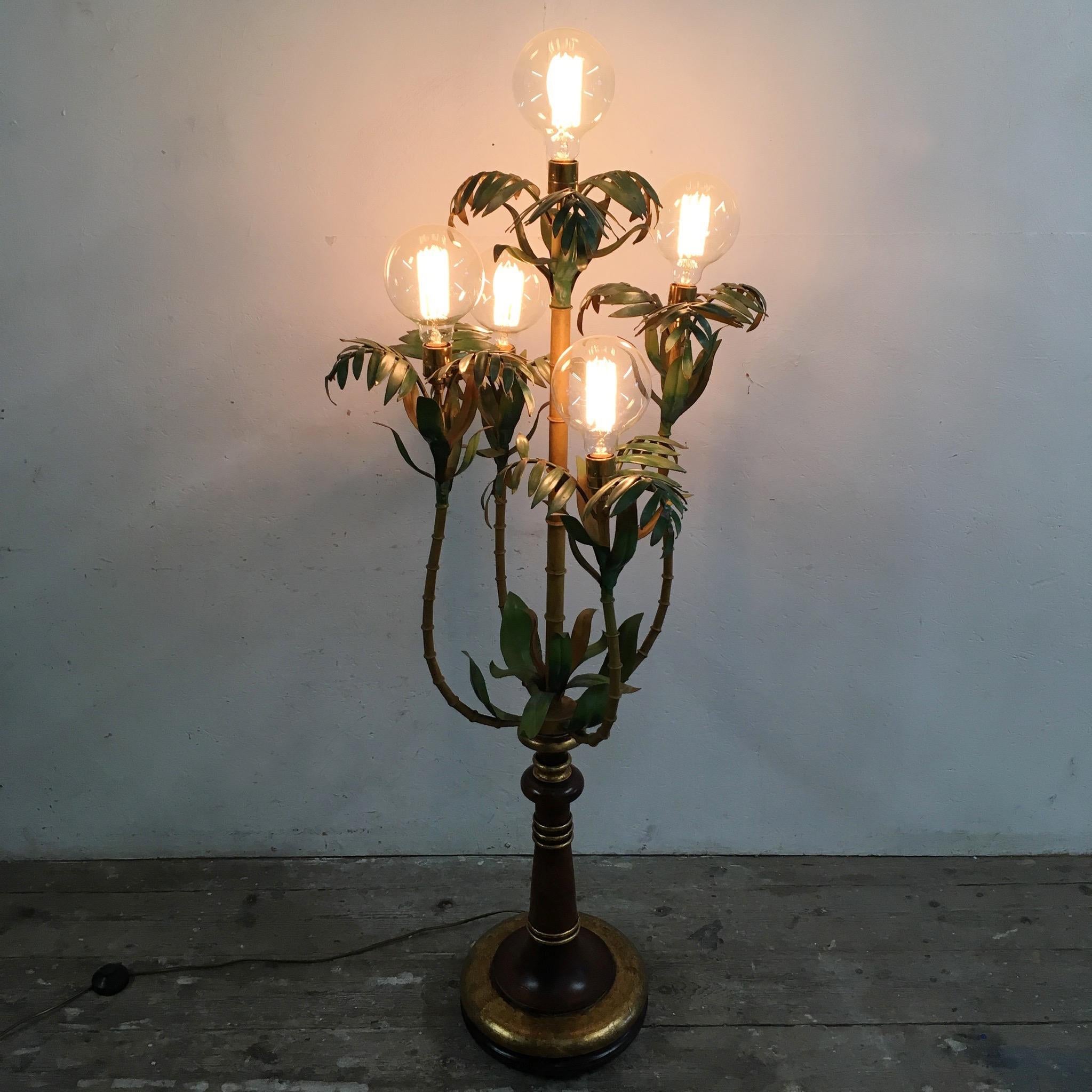 Mid-Century Modern 1950s Italian Bamboo Palm Tree Floor Lamp