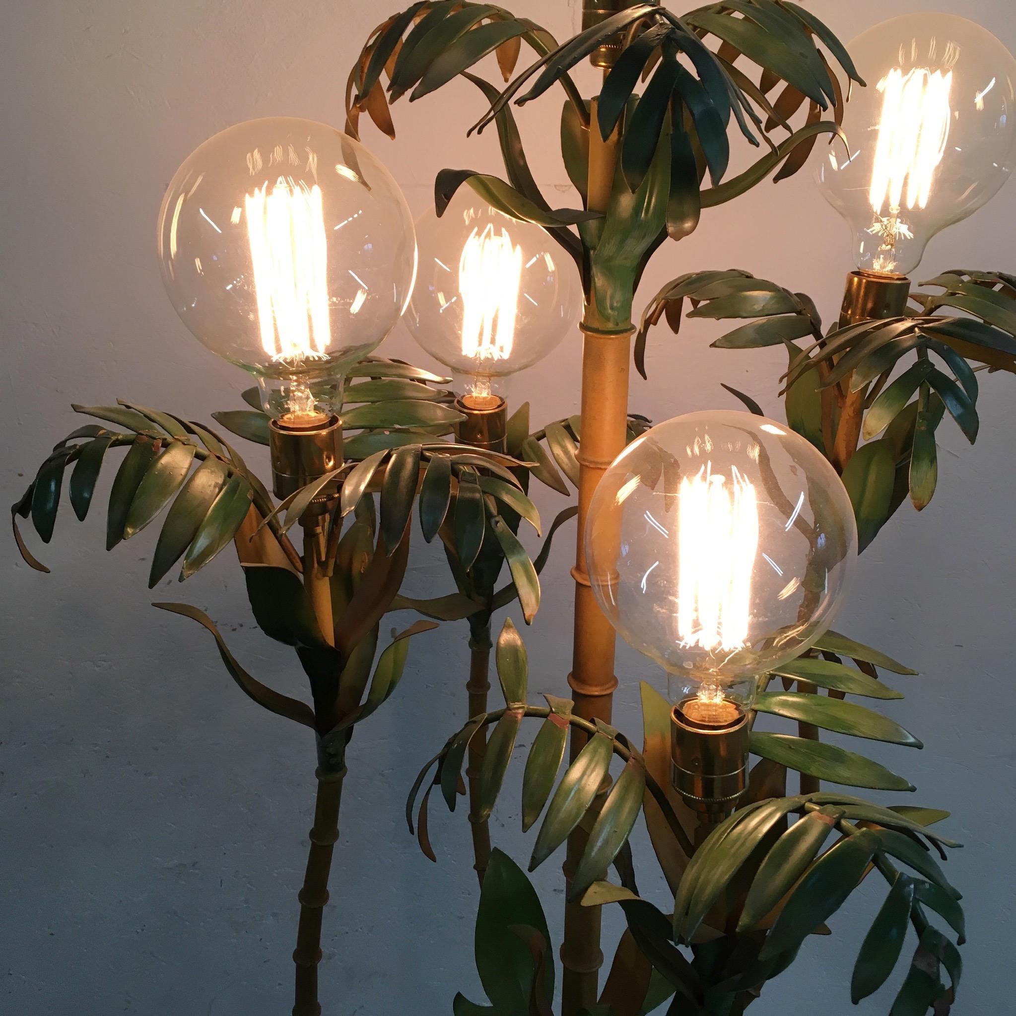 20th Century 1950s Italian Bamboo Palm Tree Floor Lamp