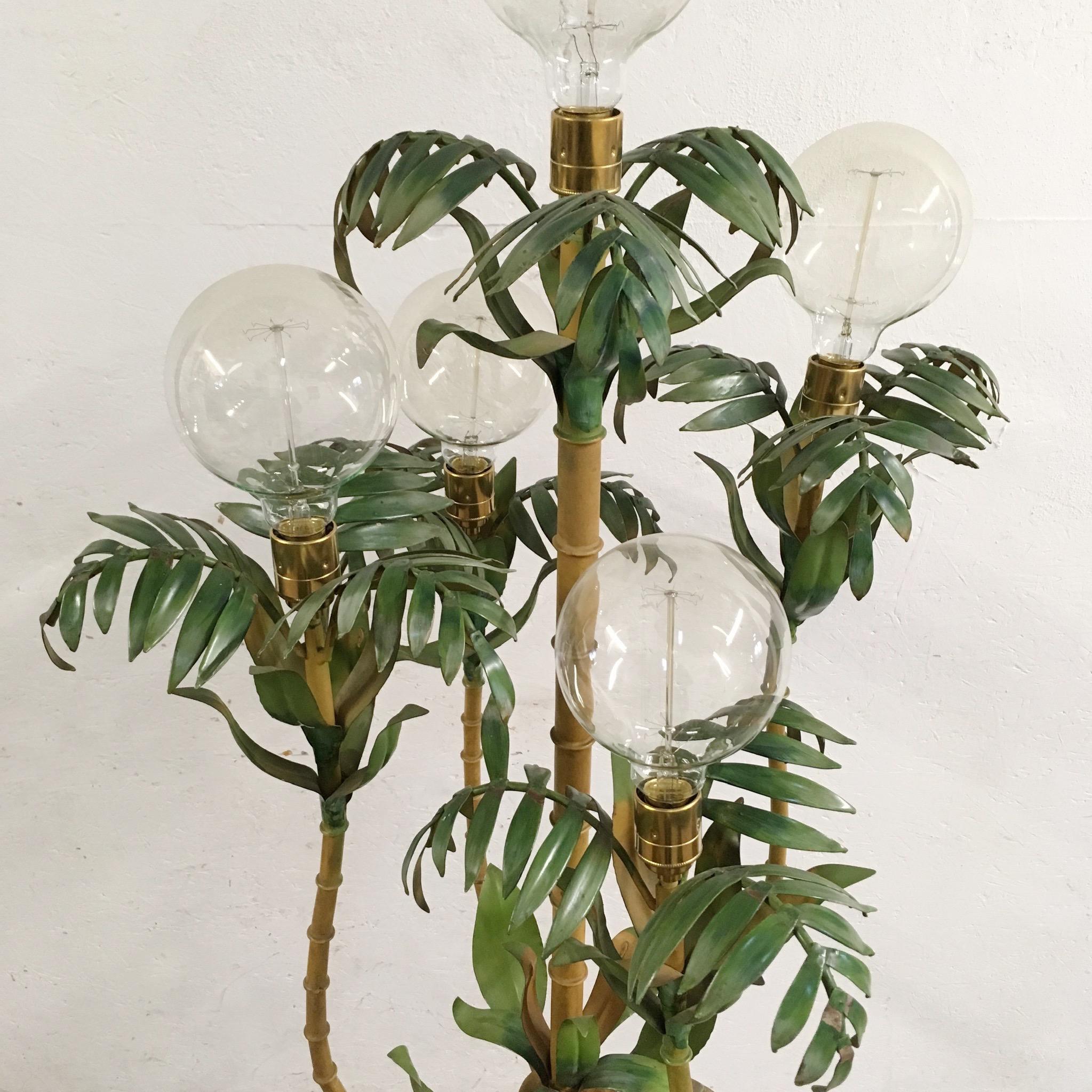 1950s Italian Bamboo Palm Tree Floor Lamp 9