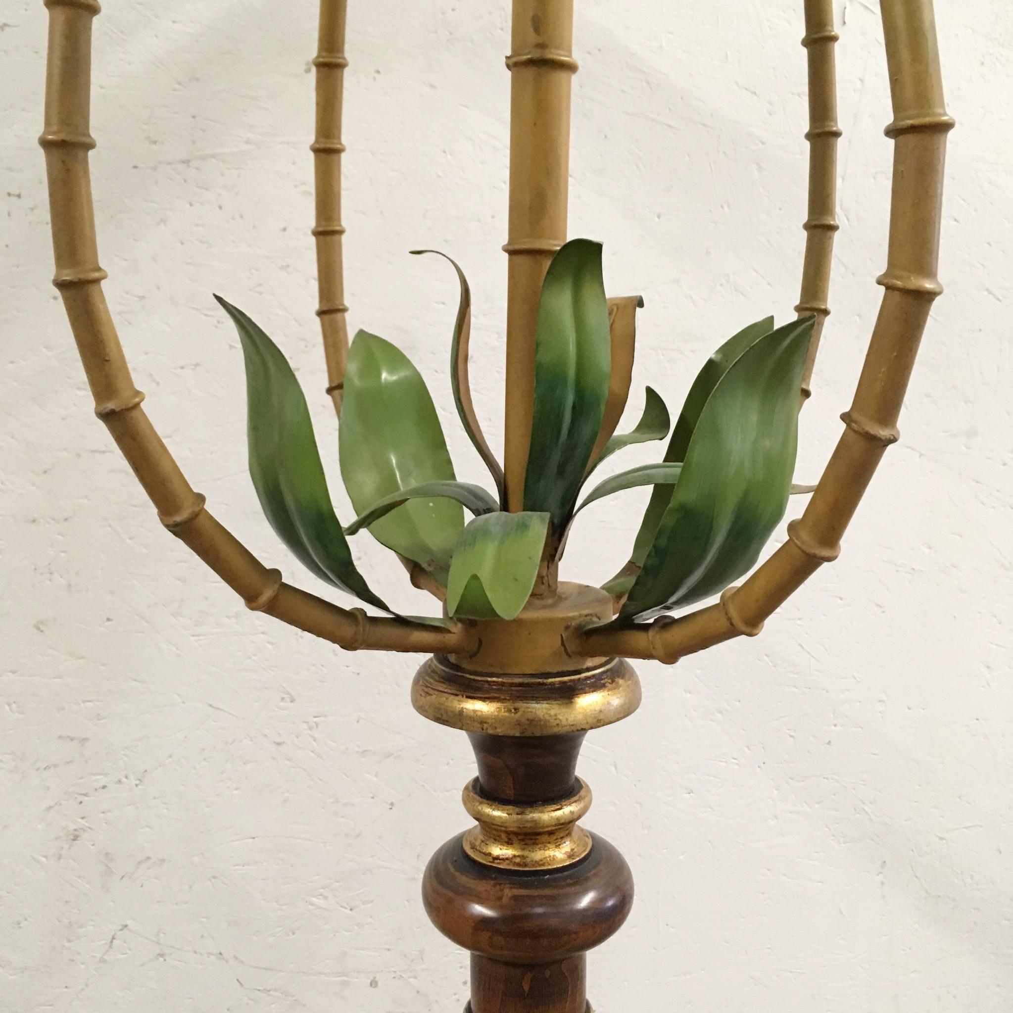 Metal 1950s Italian Bamboo Palm Tree Floor Lamp