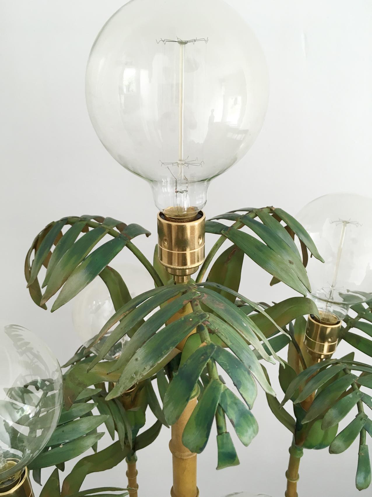 1950s Italian Bamboo Palm Tree Floor Lamp In Good Condition In Hastings, GB