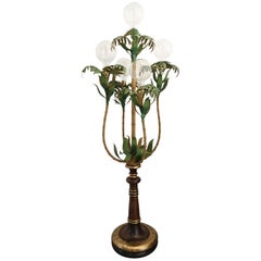 Vintage 1950s Italian Bamboo Palm Tree Floor Lamp