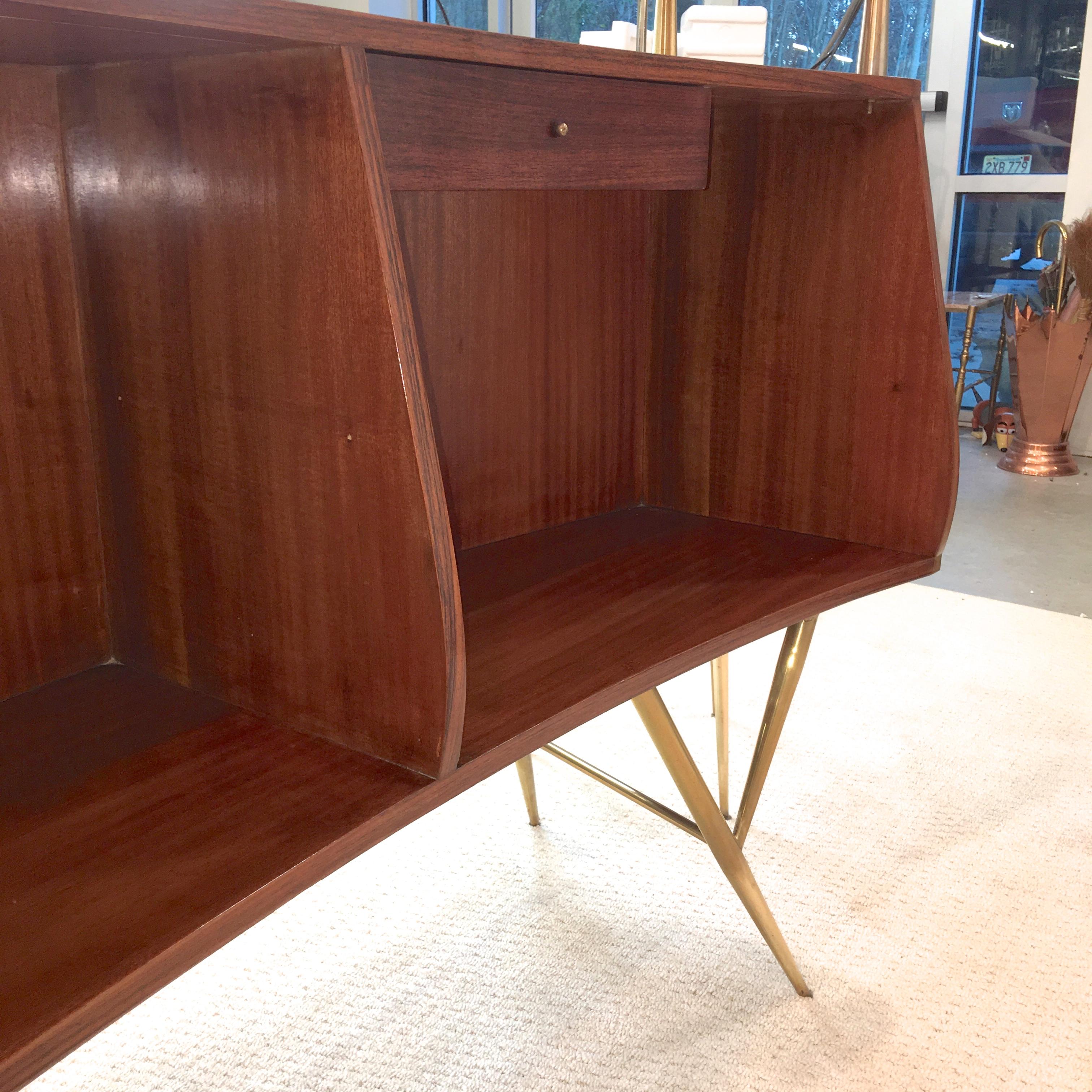 1950s Italian Bar, Back Bar and Pair of Brass Tripod Stools 6