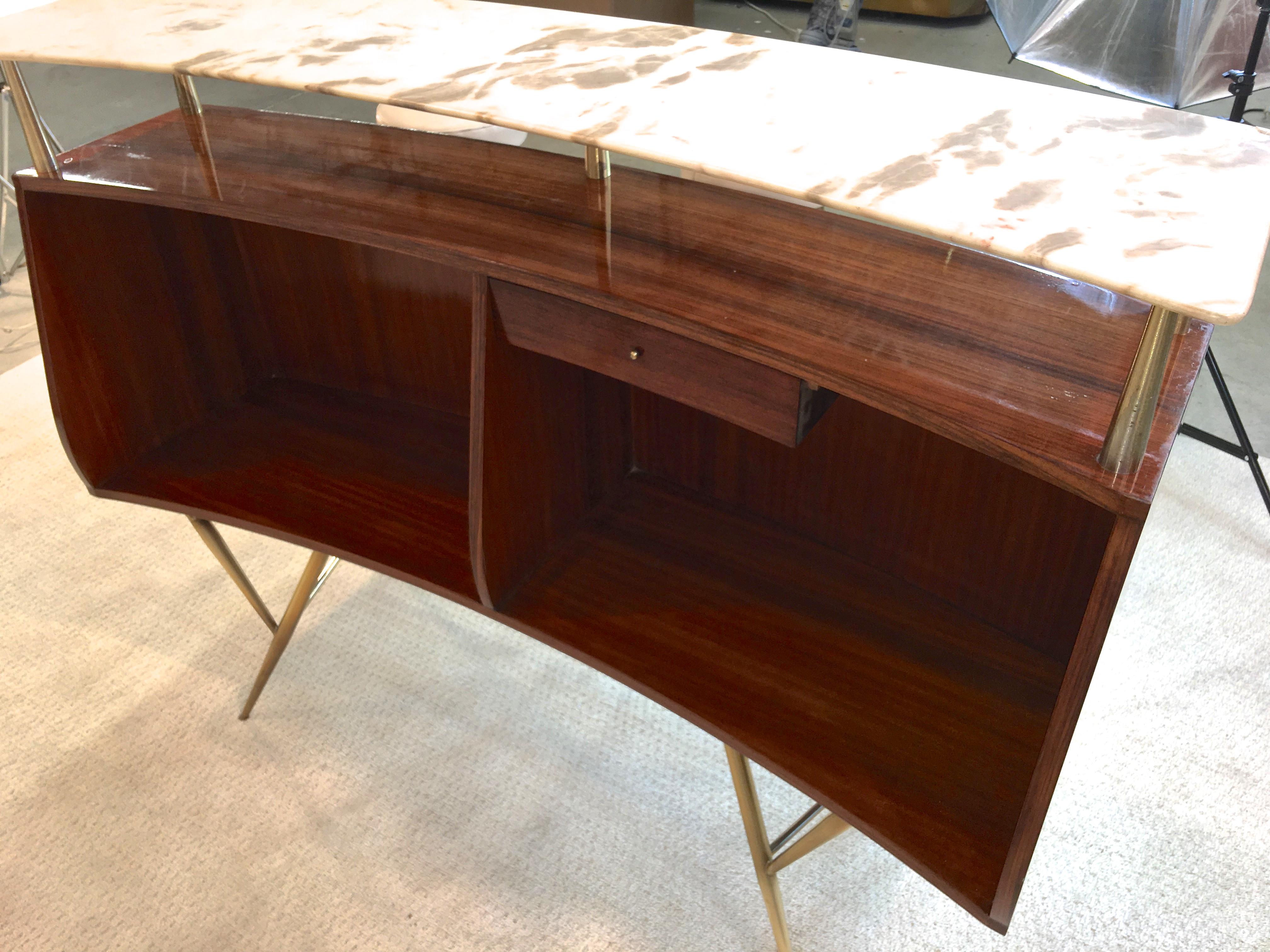 1950s Italian Bar, Back Bar and Pair of Brass Tripod Stools 4