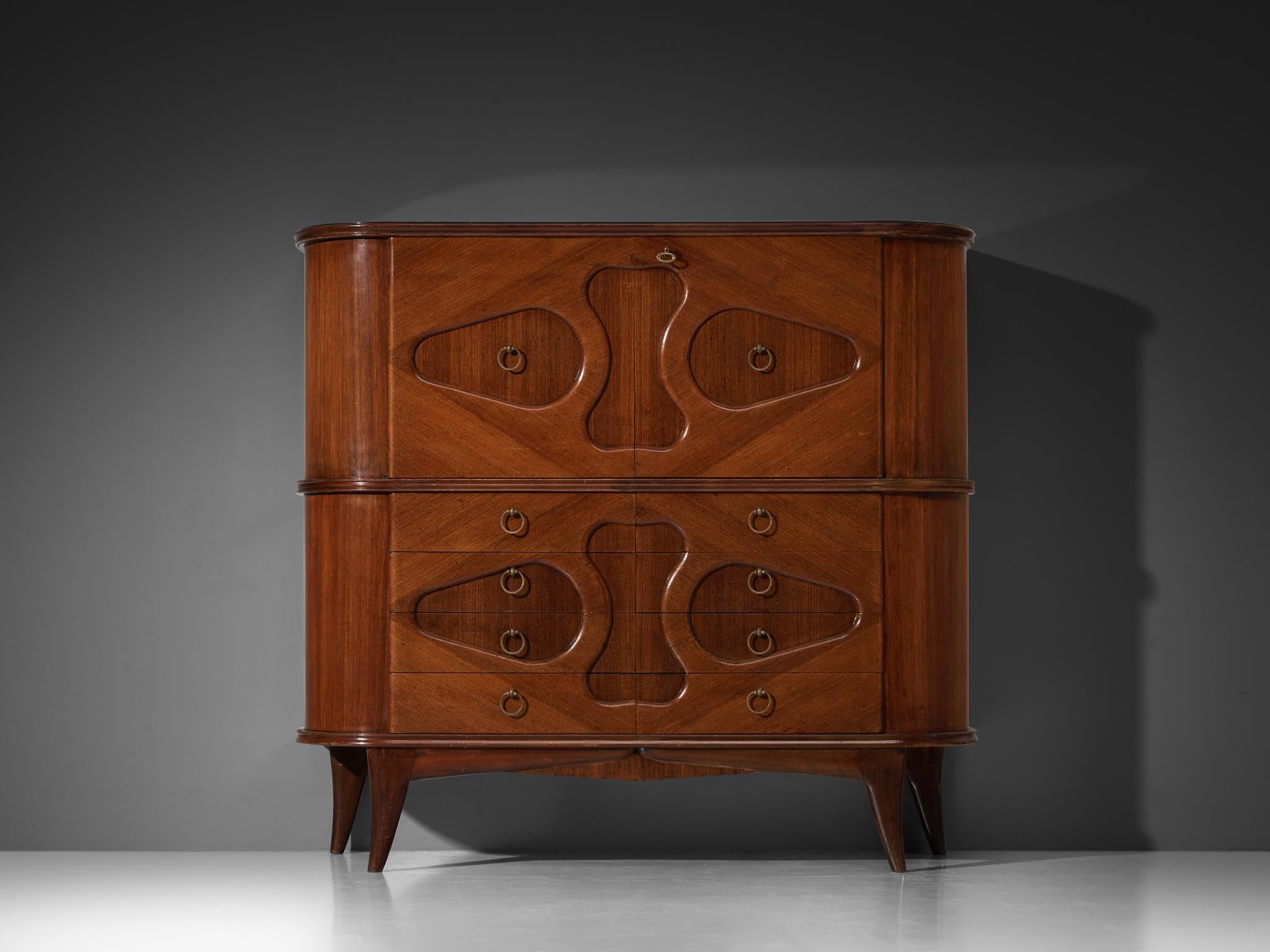 Mid-Century Modern Meuble de bar italien des années 1950 en acajou aux formes biomorphiques