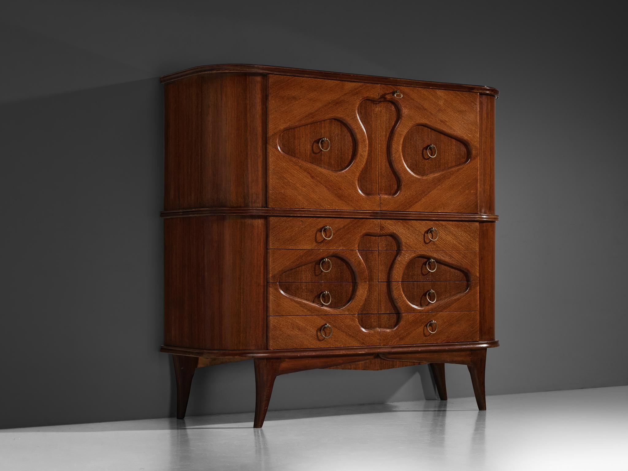 Meuble de bar italien des années 1950 en acajou aux formes biomorphiques Bon état à Waalwijk, NL