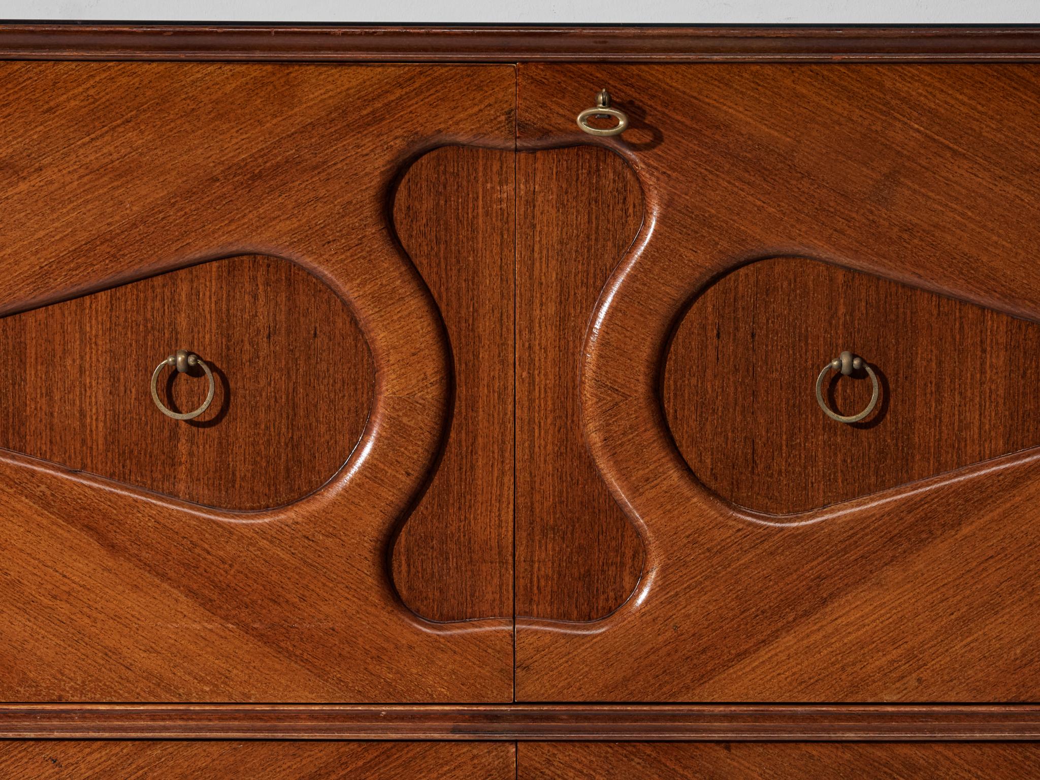 Laiton Meuble de bar italien des années 1950 en acajou aux formes biomorphiques