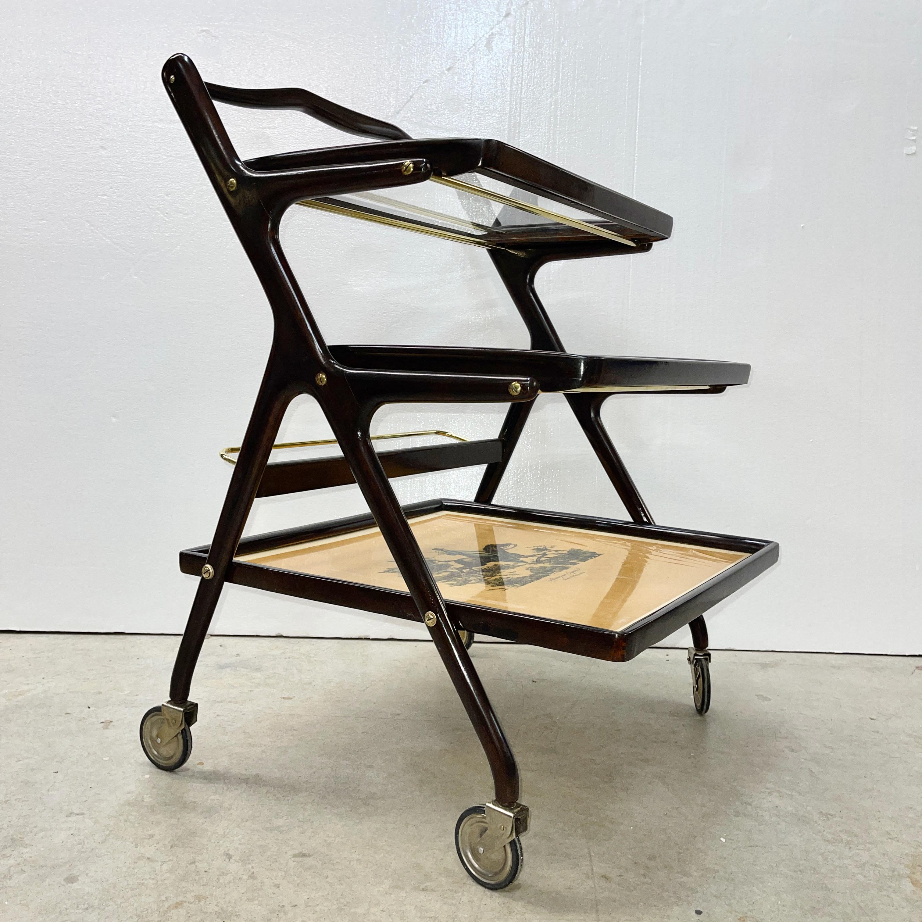 Stained 1950's Italian Bar Cart by Cesare Lacca for Cassina For Sale