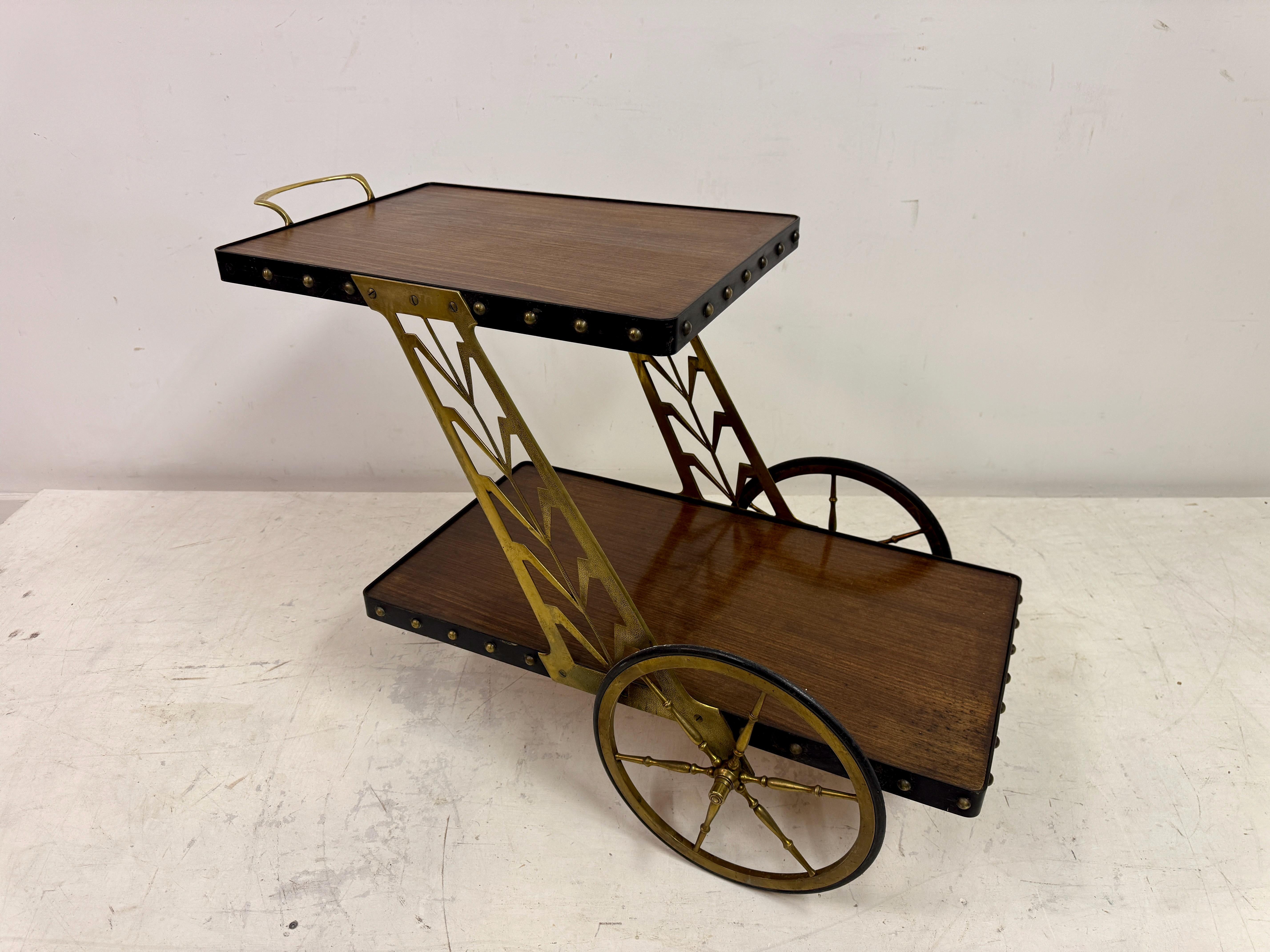 1950s Italian Bar Cart with Sculptural Detailing For Sale 7