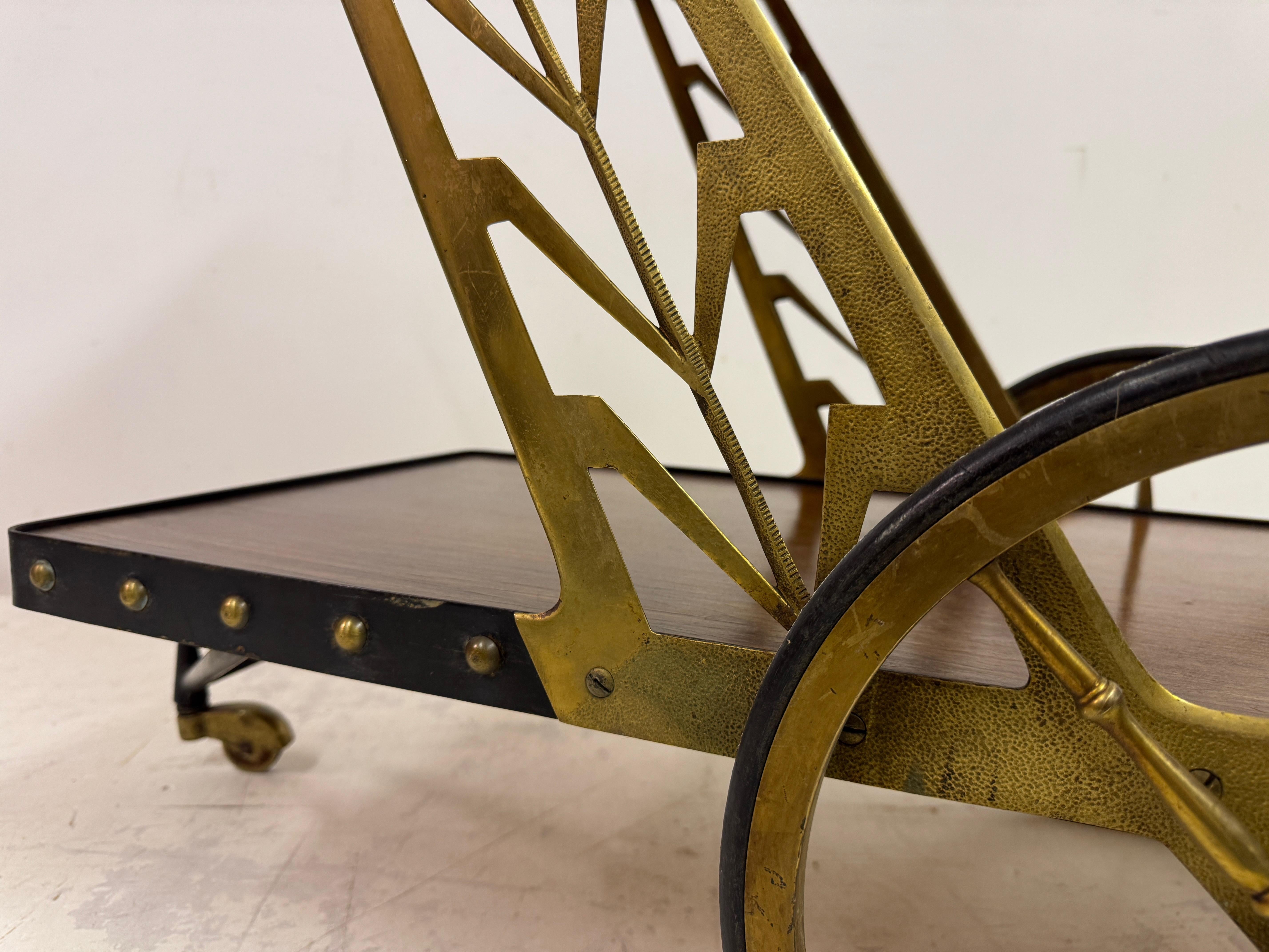 1950s Italian Bar Cart with Sculptural Detailing For Sale 8