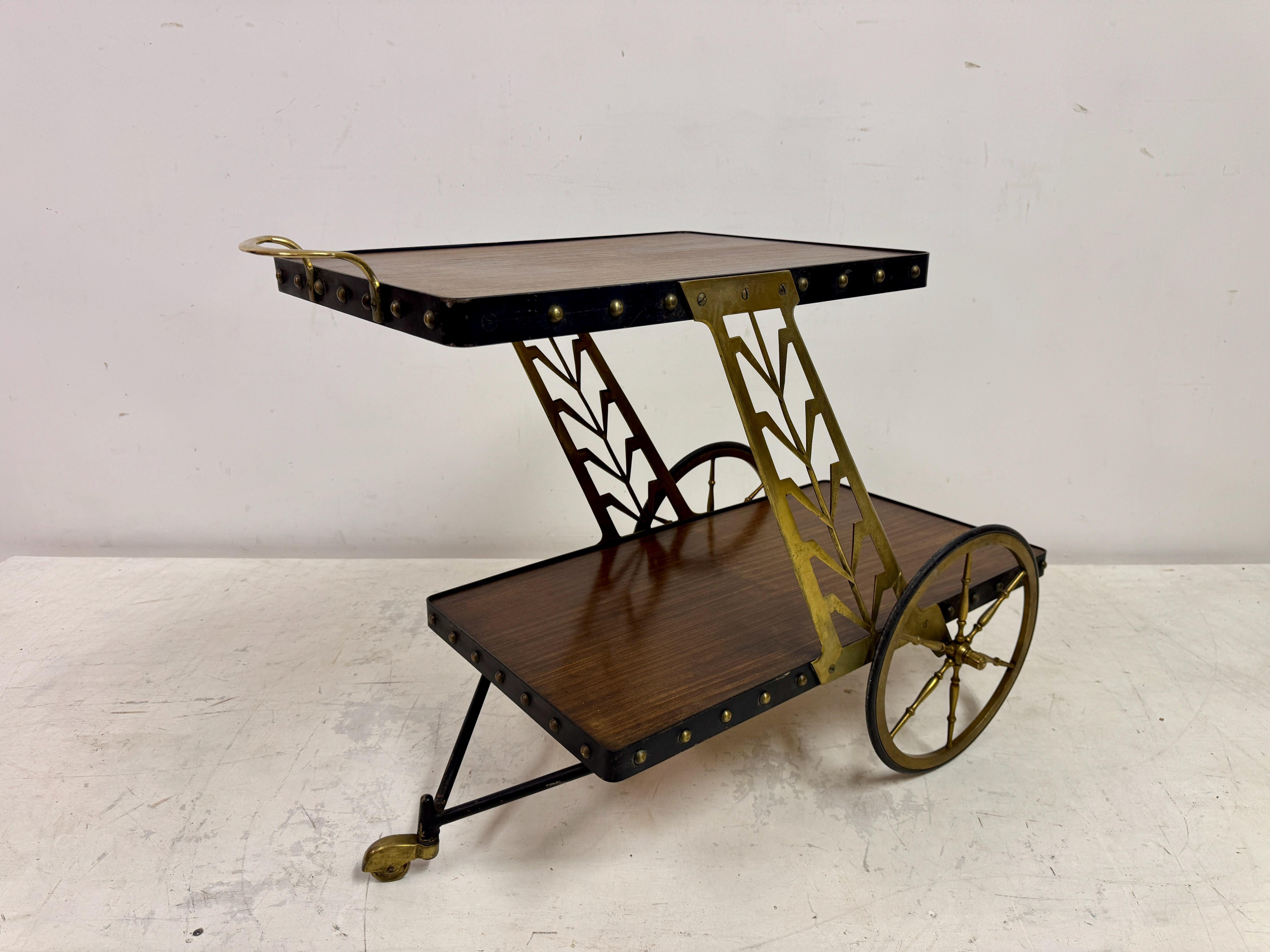 1950s Italian Bar Cart with Sculptural Detailing For Sale 12