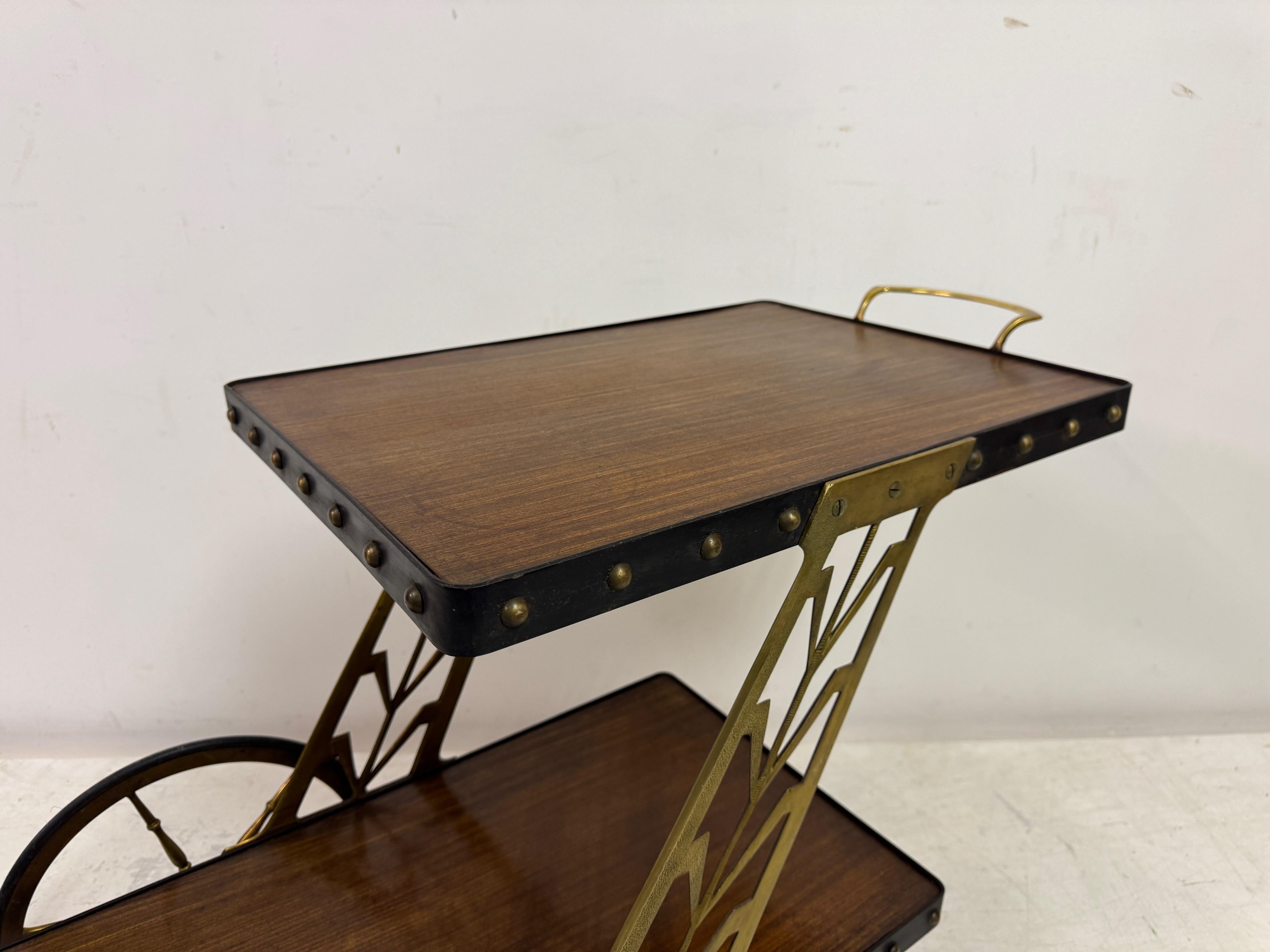 20th Century 1950s Italian Bar Cart with Sculptural Detailing For Sale