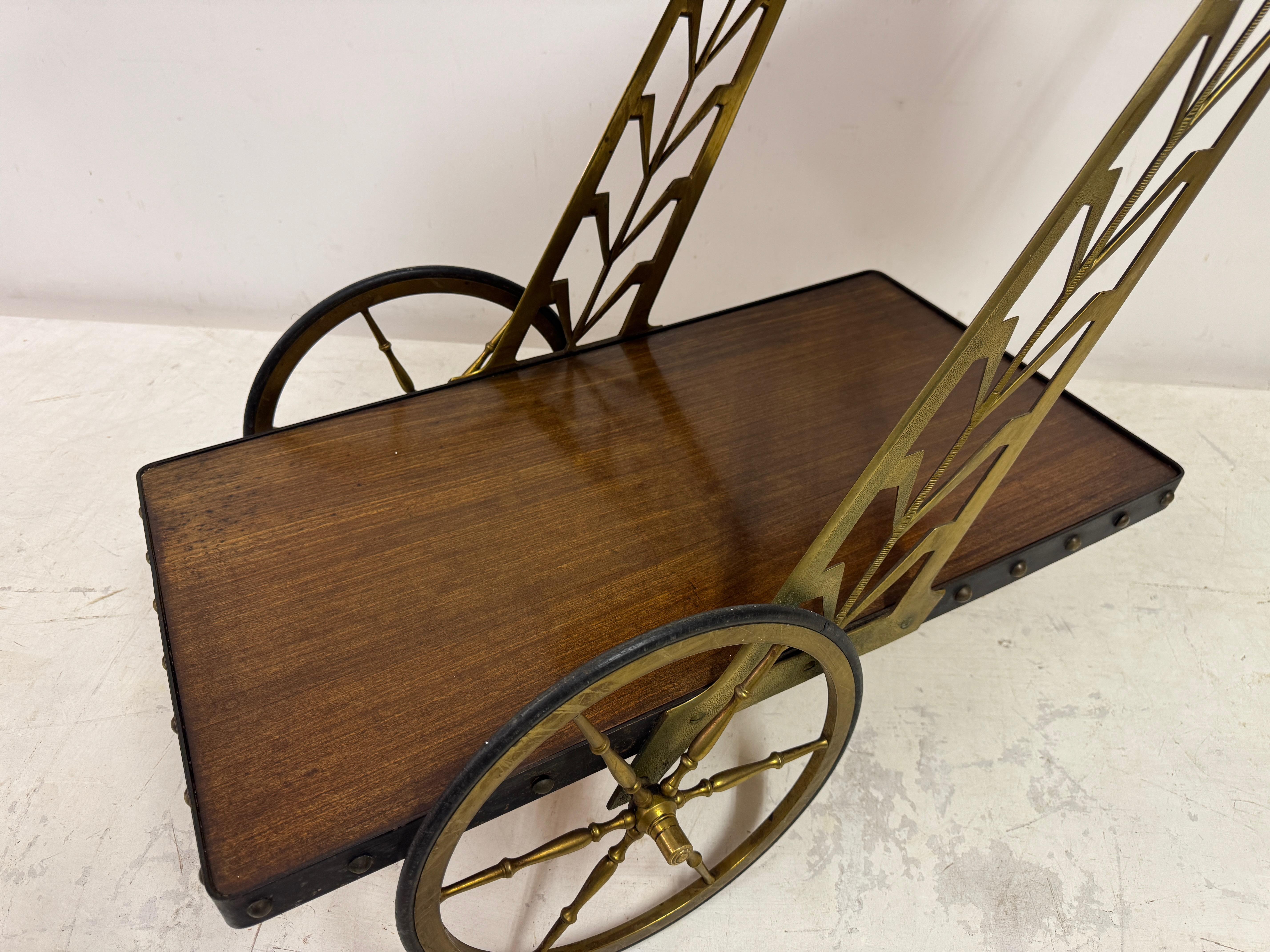 Brass 1950s Italian Bar Cart with Sculptural Detailing For Sale