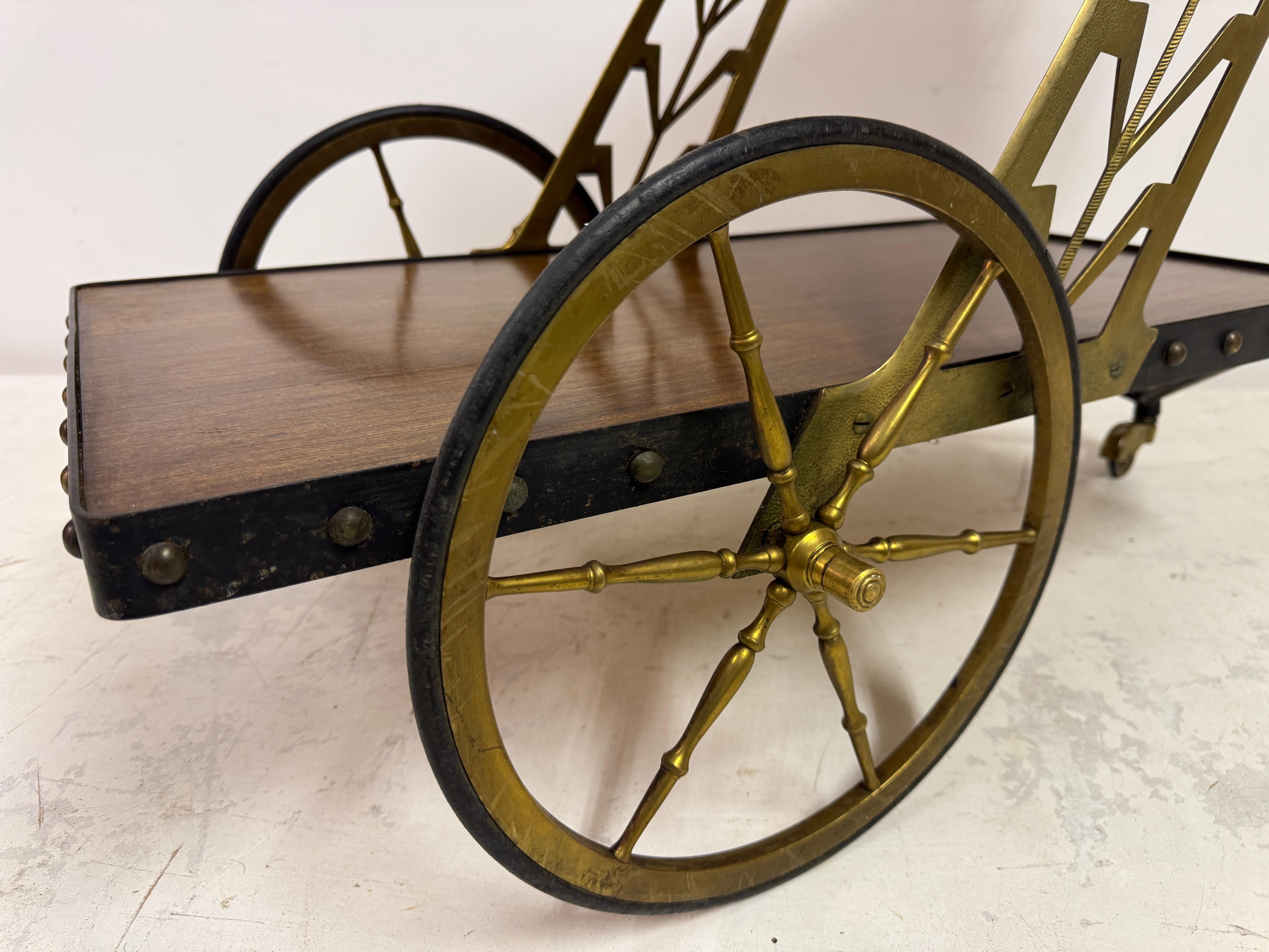 1950s Italian Bar Cart with Sculptural Detailing For Sale 1