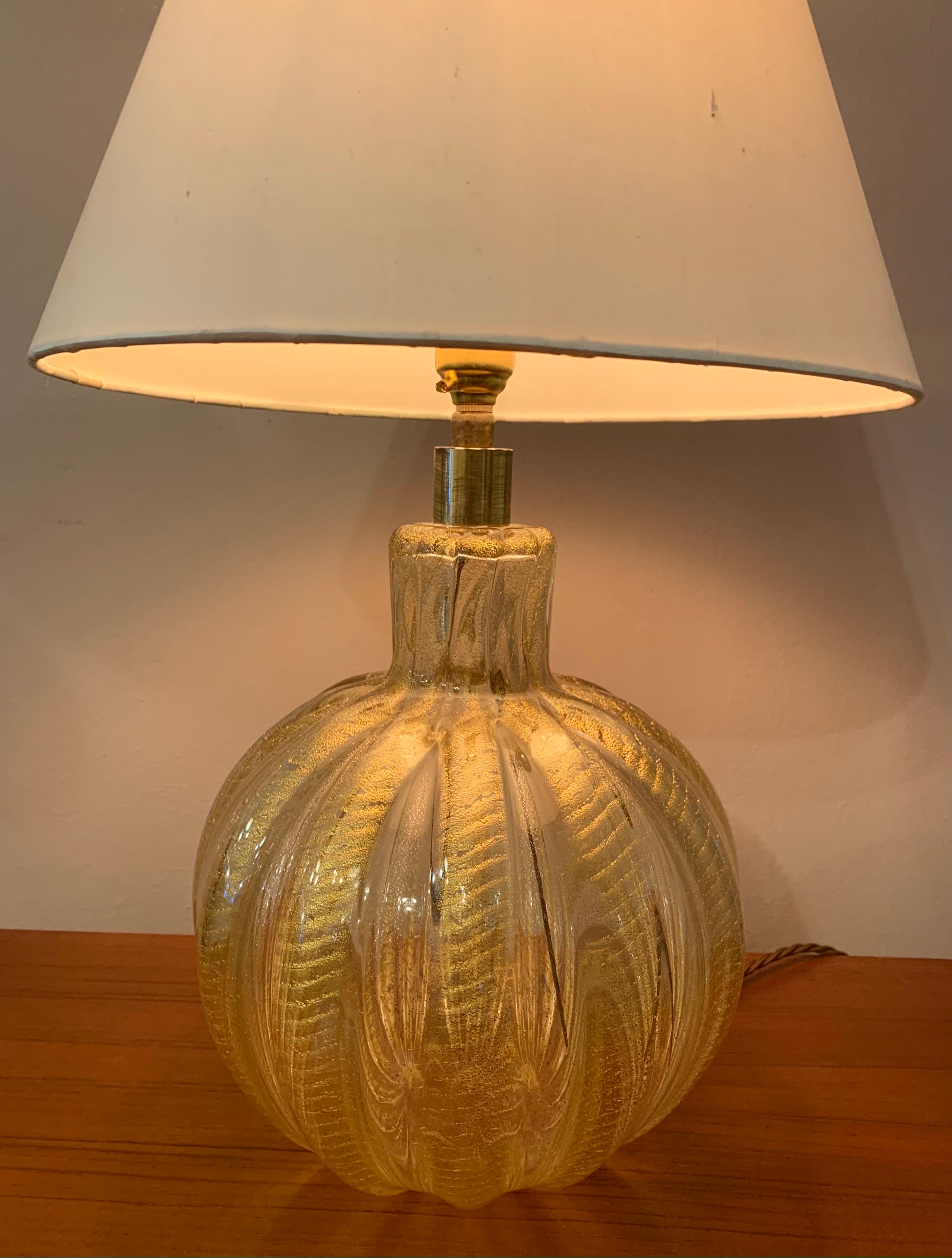 1950s Italian Barovier Gold Murano Glass Table Lamp In Good Condition In London, GB