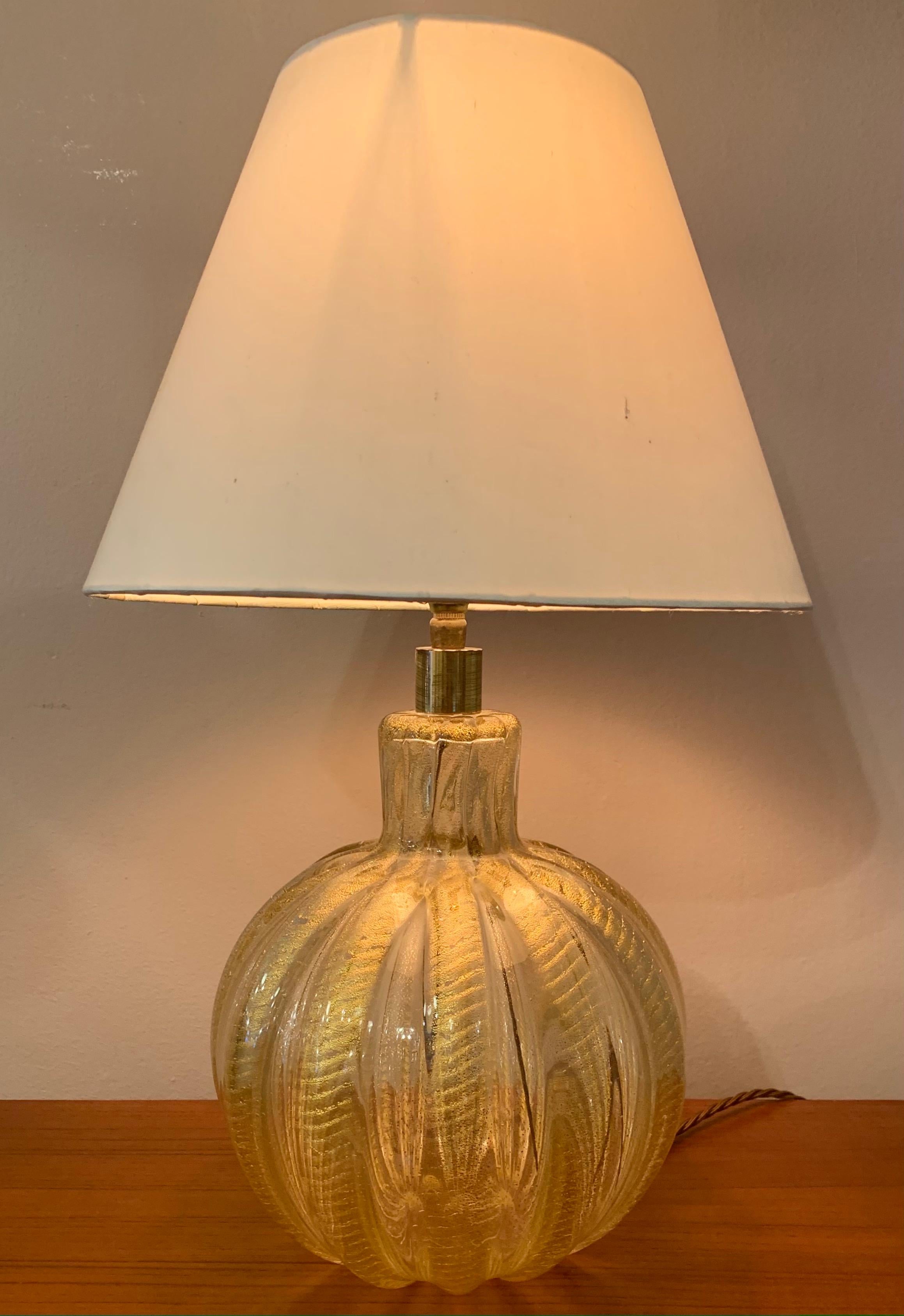 20th Century 1950s Italian Barovier Gold Murano Glass Table Lamp