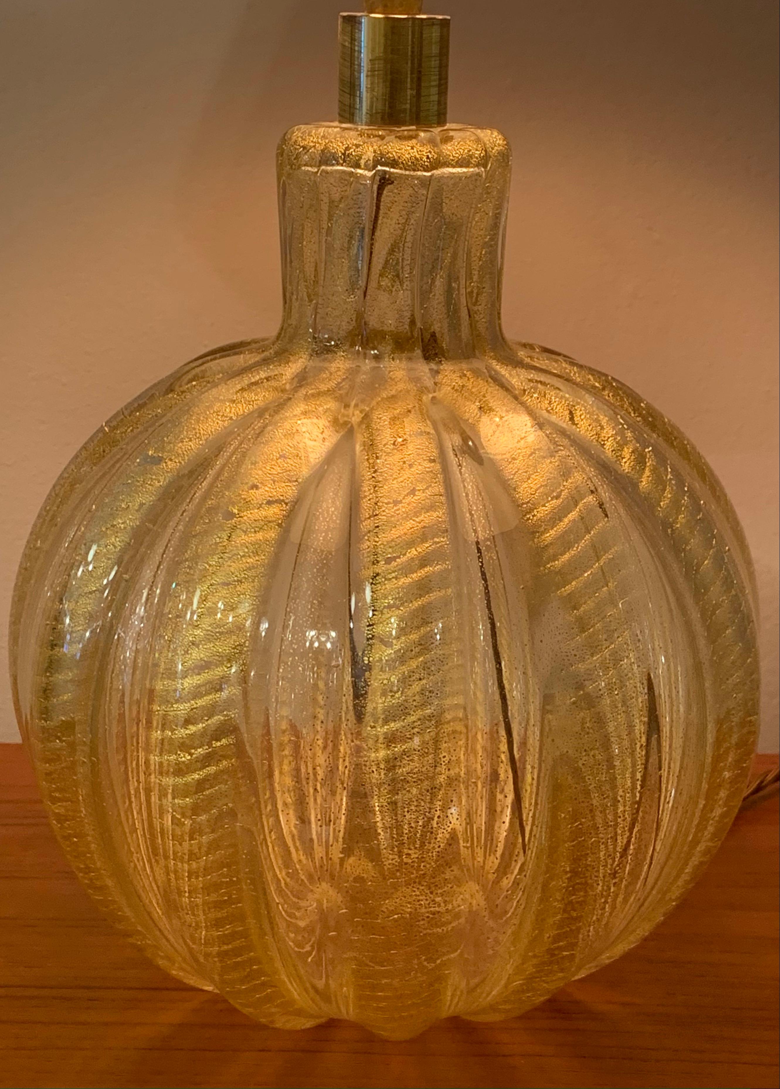 Brass 1950s Italian Barovier Gold Murano Glass Table Lamp