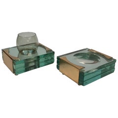 1950’s Italian Bathroom Set in Glass and Brass Attributed to Fontana Arte