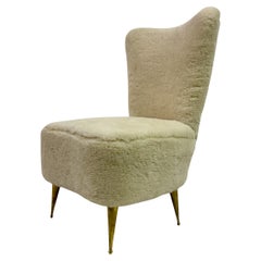 Used 1950s Italian Bedroom or Slipper Chair in Faux Fur