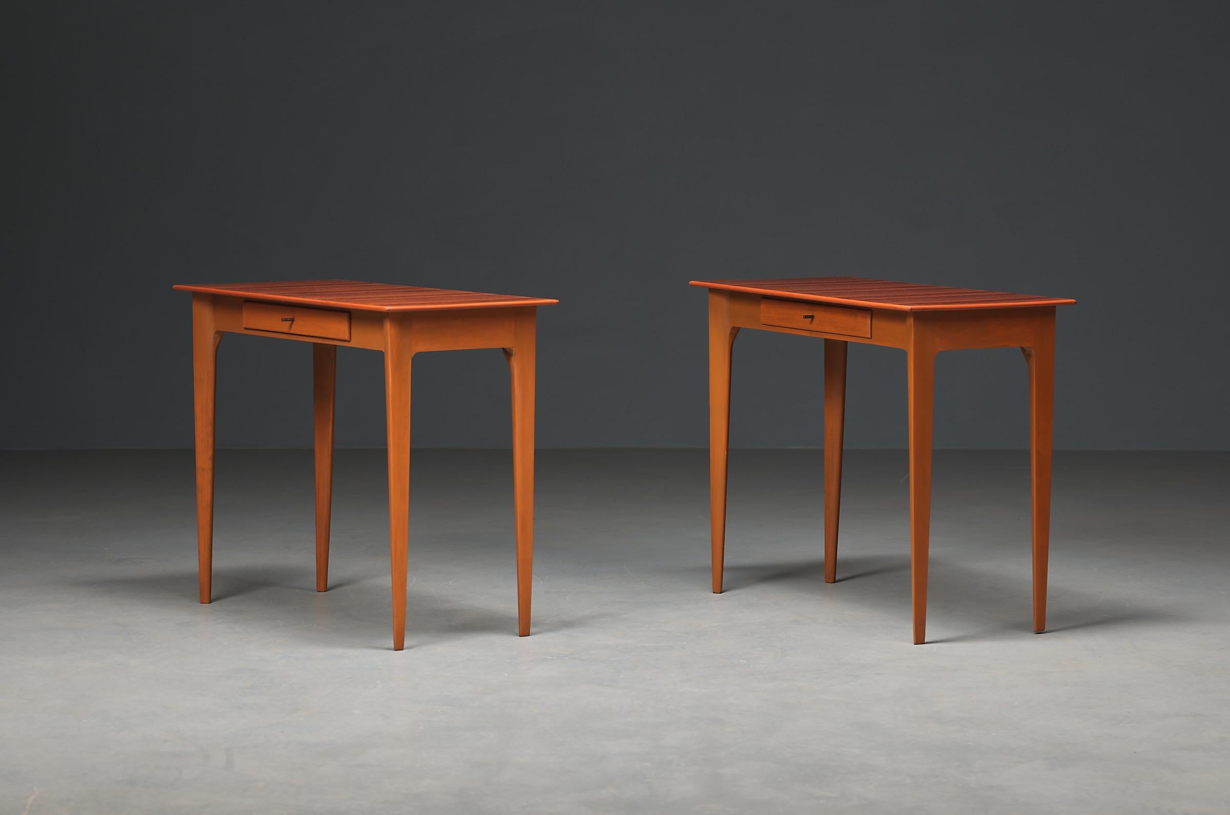 Iron 1950s Italian Bedside Tables - Exquisite Woodwork and Airy Design For Sale