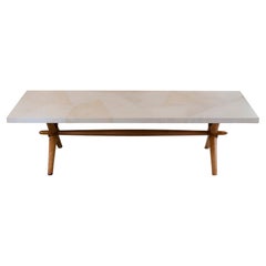 1950s Italian Beech Wood and Parchment Coffee Table 