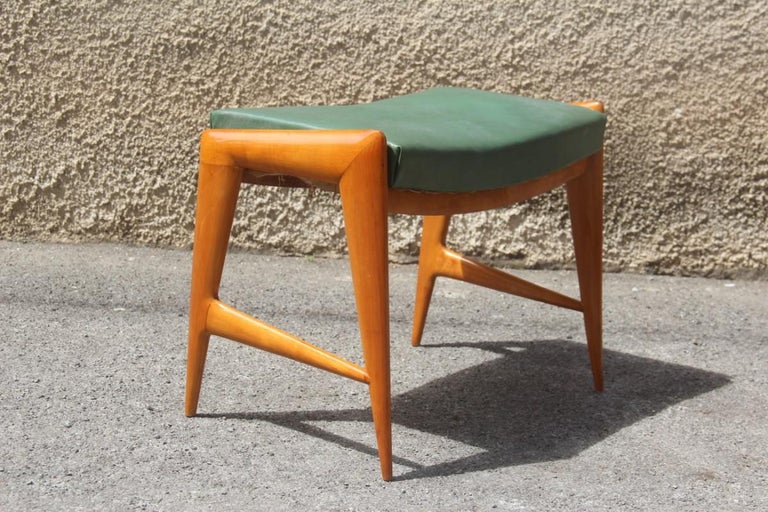 Mid-Century Modern 1950s Italian Bench in Maple and Minimalist Faux Leather Dassi Milano For Sale