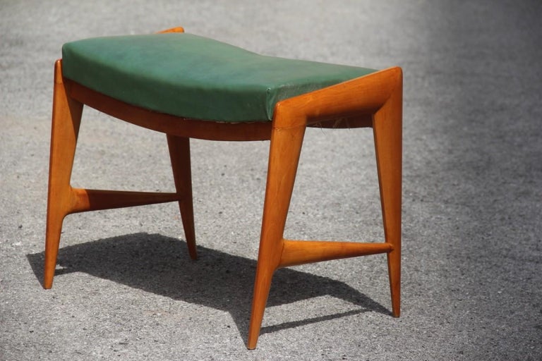 1950s Italian Bench in Maple and Minimalist Faux Leather Dassi Milano For Sale 3