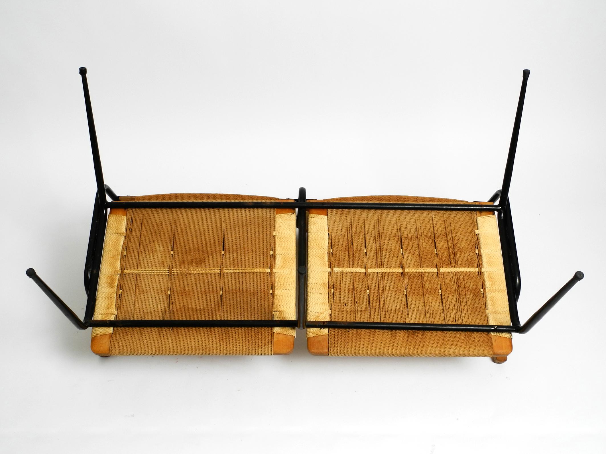 1950s Italian bench made of iron frame and rush wickerwork by Giuseppe Pagano For Sale 4