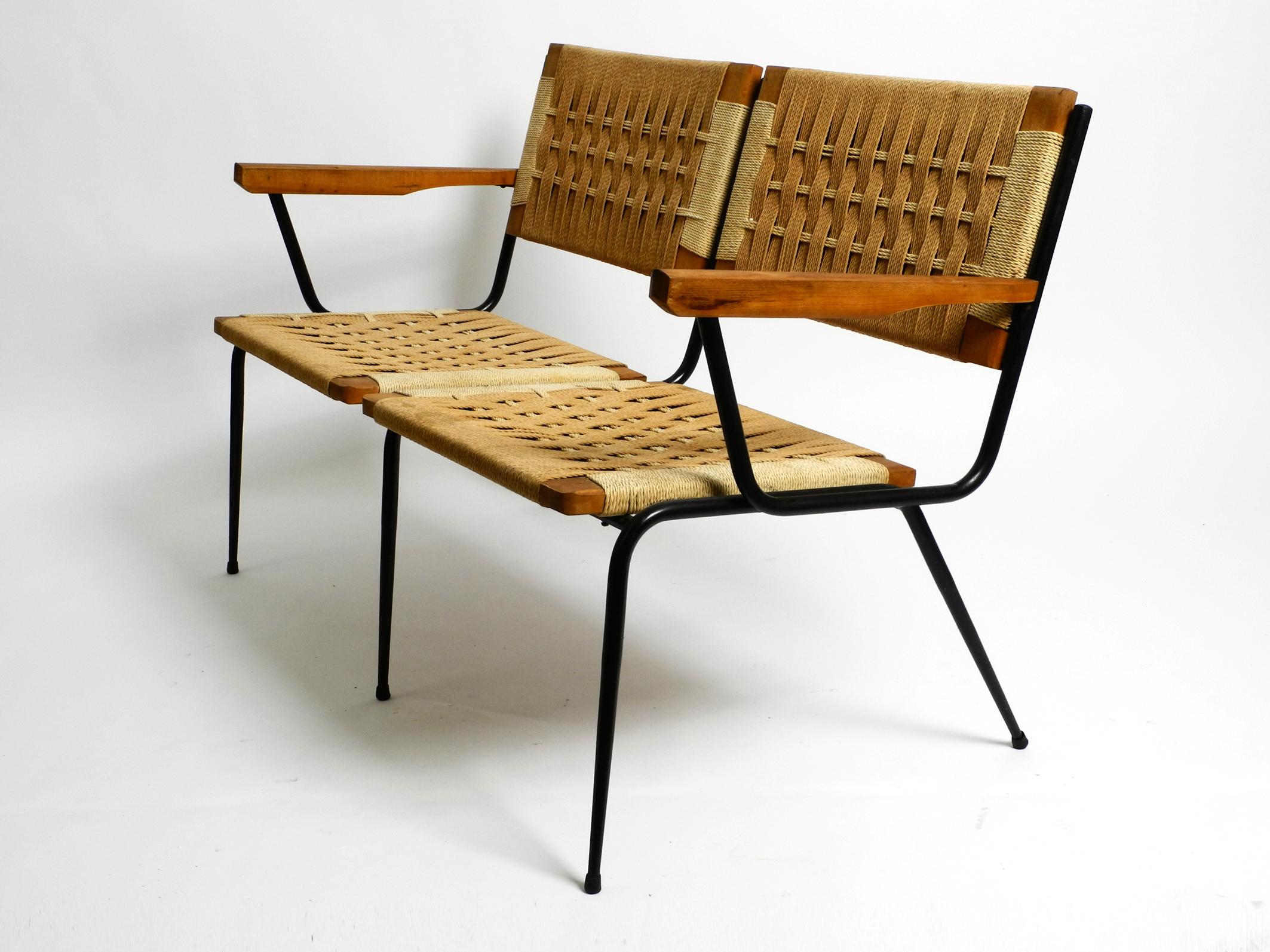 1950s Italian bench made of iron frame and rush wickerwork by Giuseppe Pagano 13