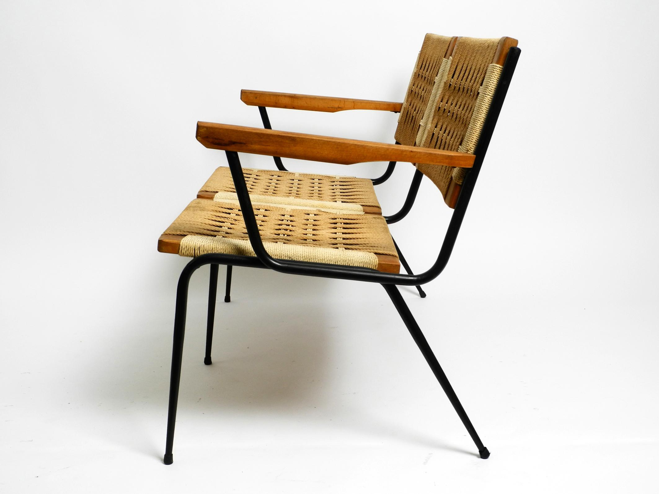 1950s Italian bench made of iron frame and rush wickerwork by Giuseppe Pagano 14