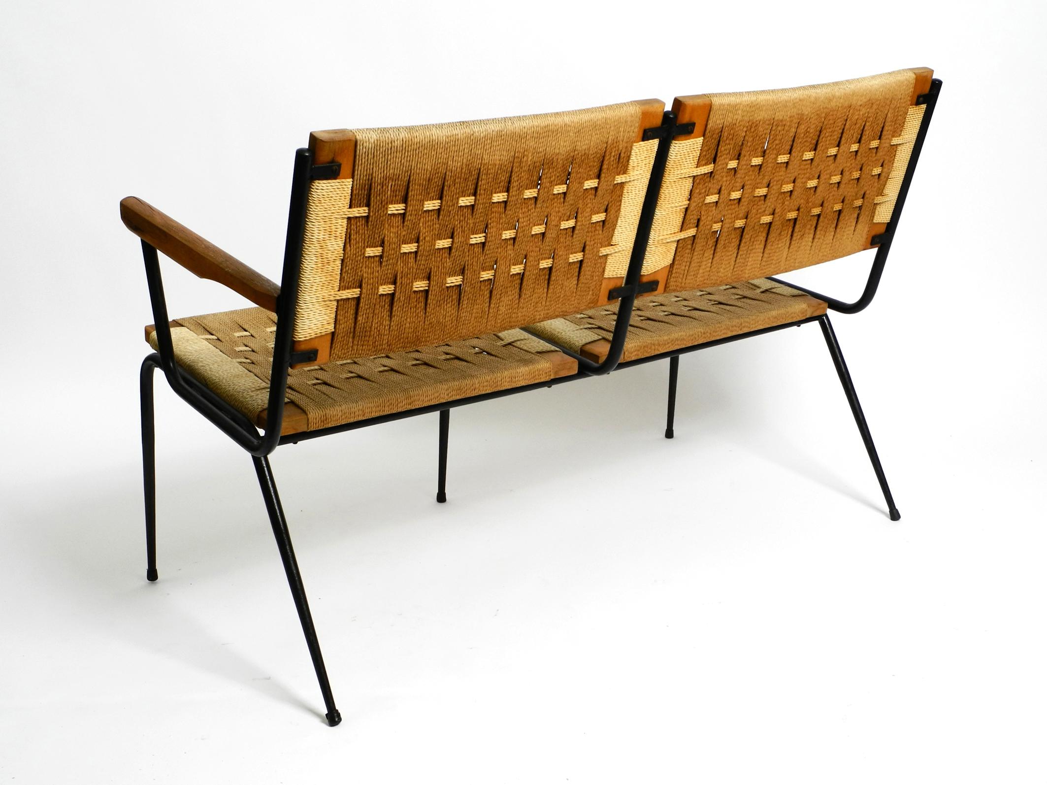 1950s Italian bench made of iron frame and rush wickerwork by Giuseppe Pagano In Good Condition For Sale In München, DE
