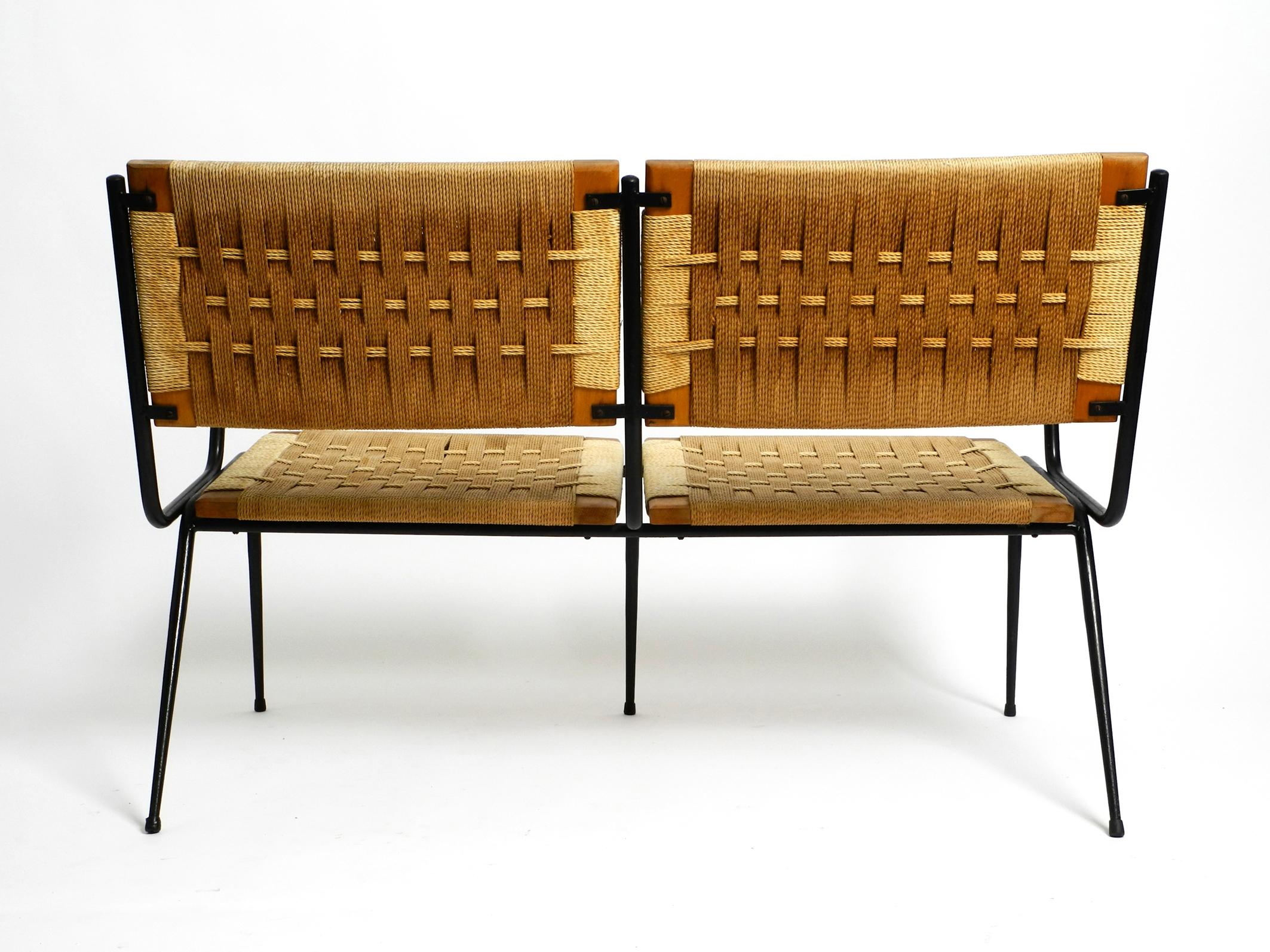 Mid-20th Century 1950s Italian bench made of iron frame and rush wickerwork by Giuseppe Pagano For Sale