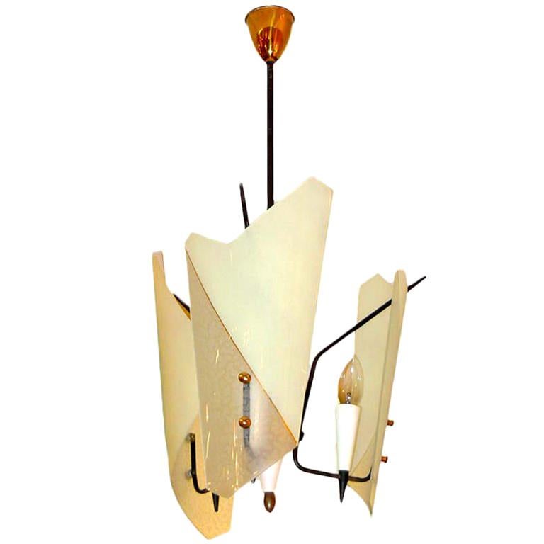 1950's Italian Bent Glass Shade Pendant Lantern
