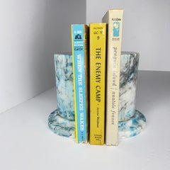 1950s Italian Blue Alabaster Marble Column Bookends- a Pair