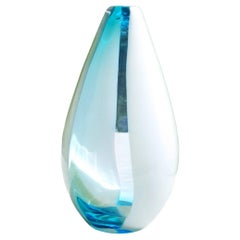 1950s Italian Blue and Cream Striped Carousel Vase